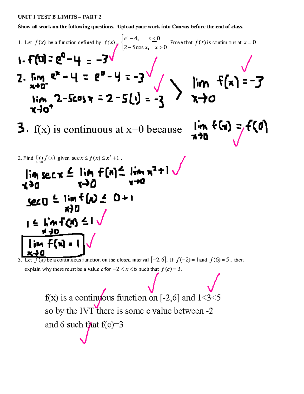 Roy Yim [ Student] - Limits FREE Response TEST 1 5th Period - UNIT 1 ...