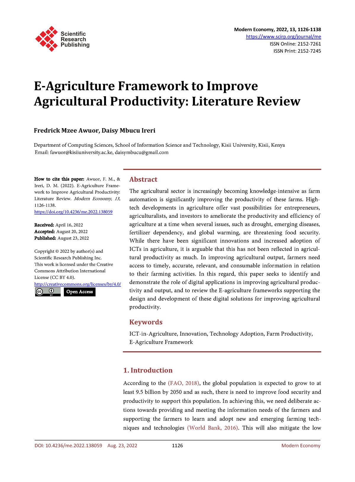 E-Agriculture Framework To Improve Agricultural Productivity - Modern ...