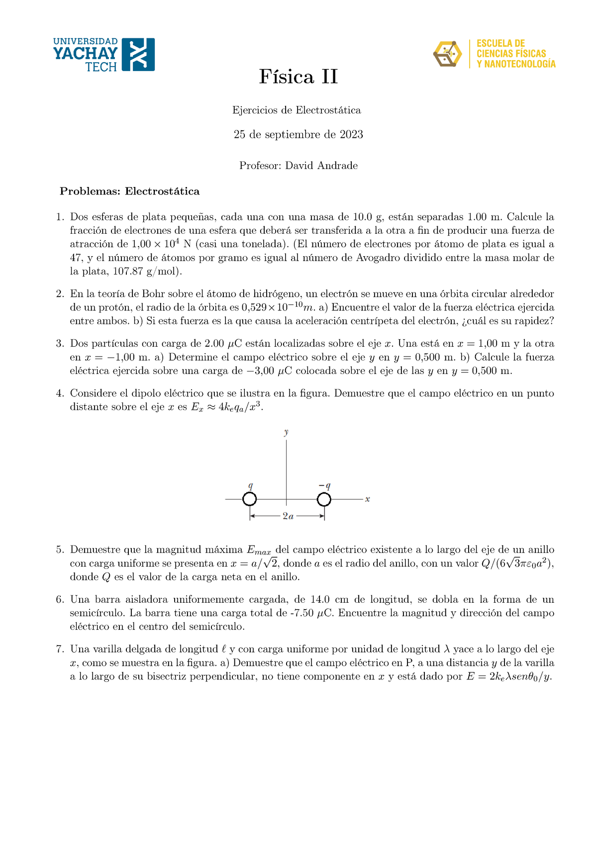 Ejercicios Electrostática - Física II Ejercicios De Electrostática 25 ...