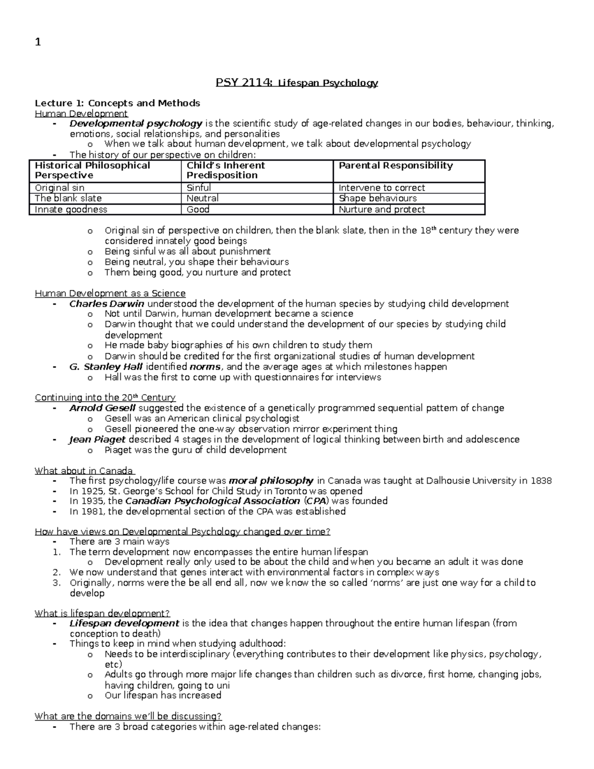 PSY 2114 - Lecture Notes ALL LECTURES - PSY 2114: Lifespan Psychology ...