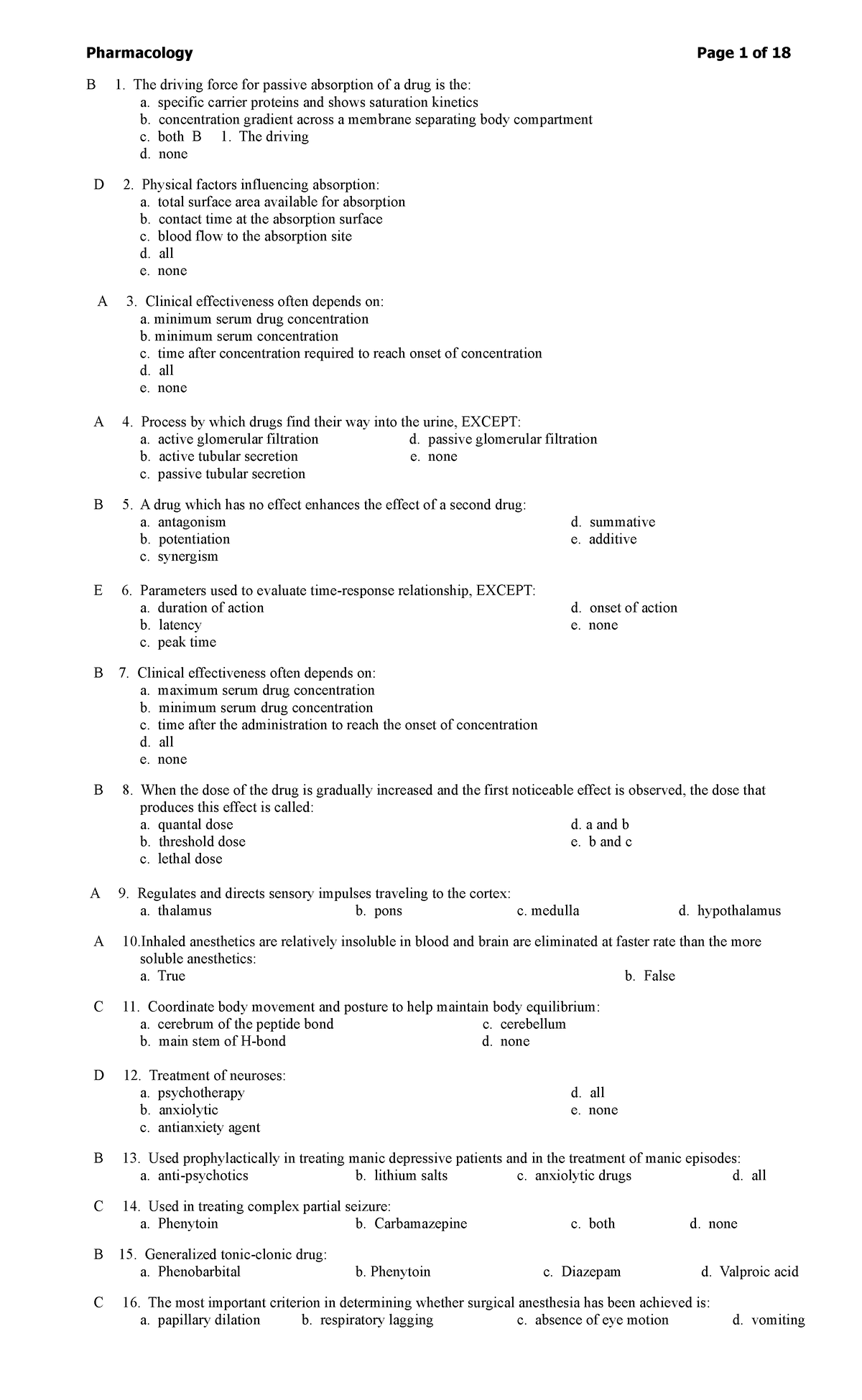 Pharmacology Pacop Green - B 1. The Driving Force For Passive ...