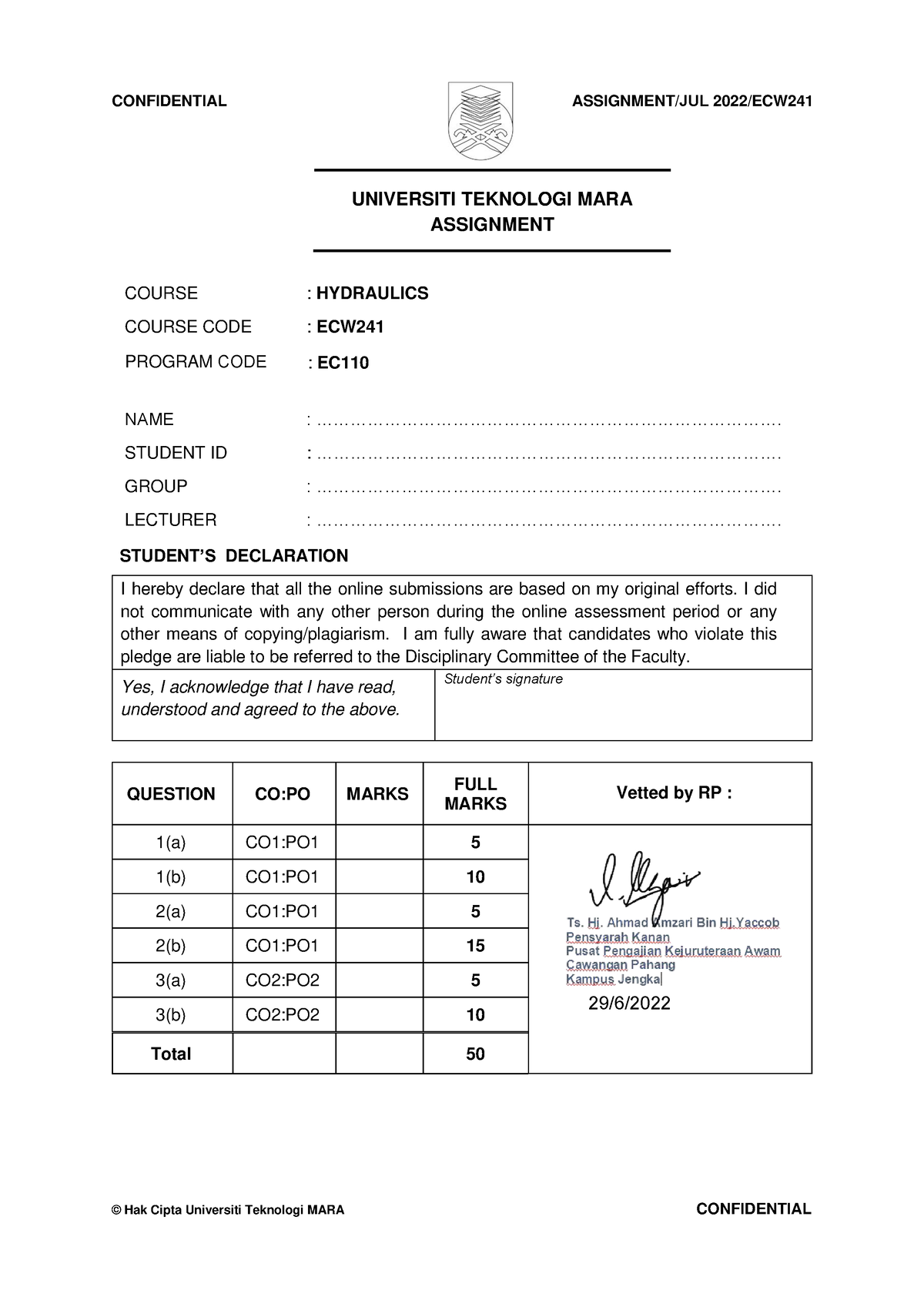 ECW241 Assignment Questions - CONFIDENTIAL ASSIGNMENT/JUL 2022/ECW ...