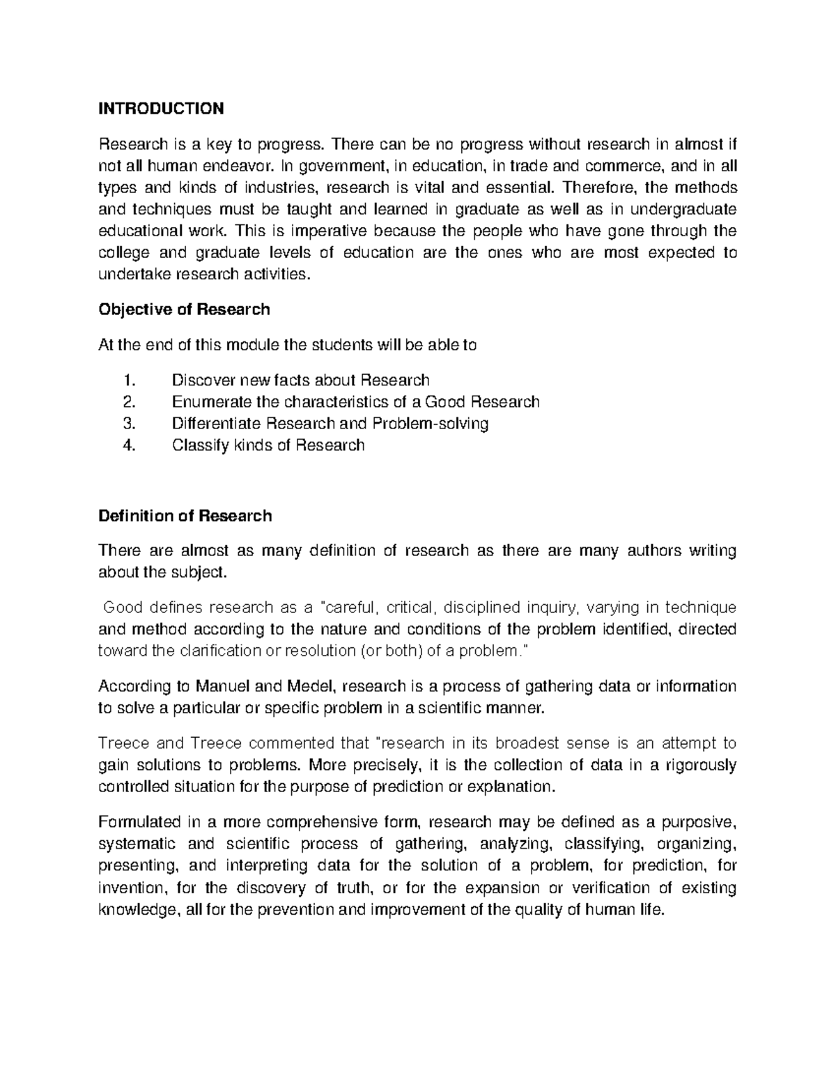 W1 Lesson 1. Introduction to Methods of Research - INTRODUCTION ...