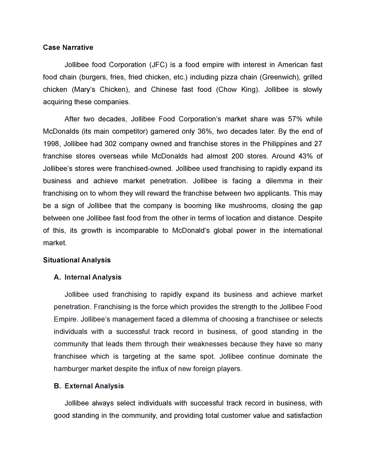 financial analysis of jollibee foods corporation