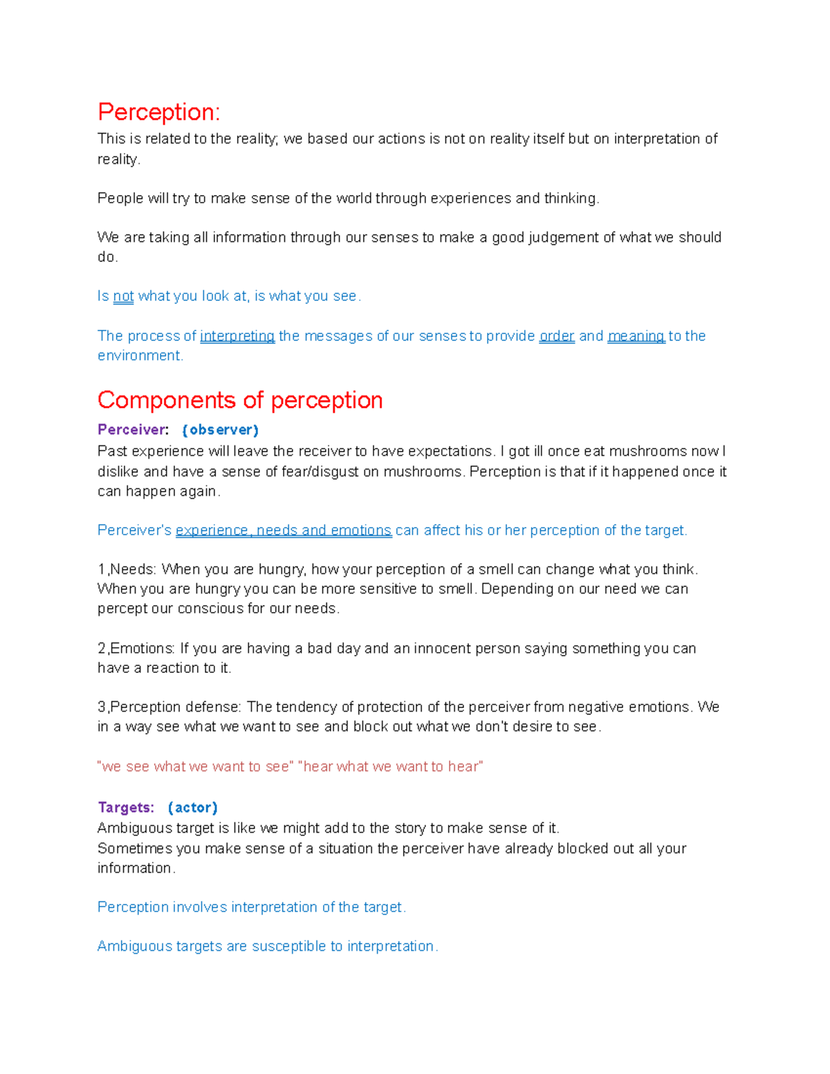 Perception Notes - Perception: This Is Related To The Reality; We Based ...