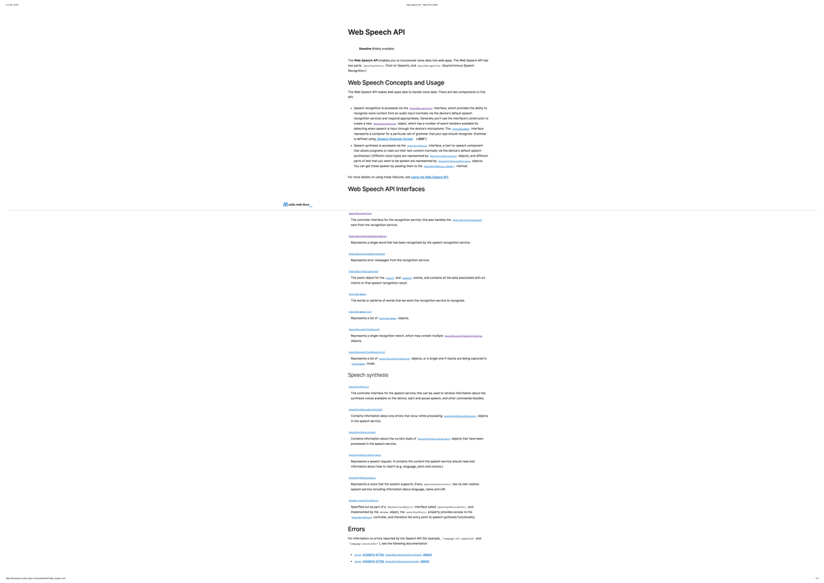 Web Speech API - Web APIs MDN - Web Speech API The Web Speech API ...