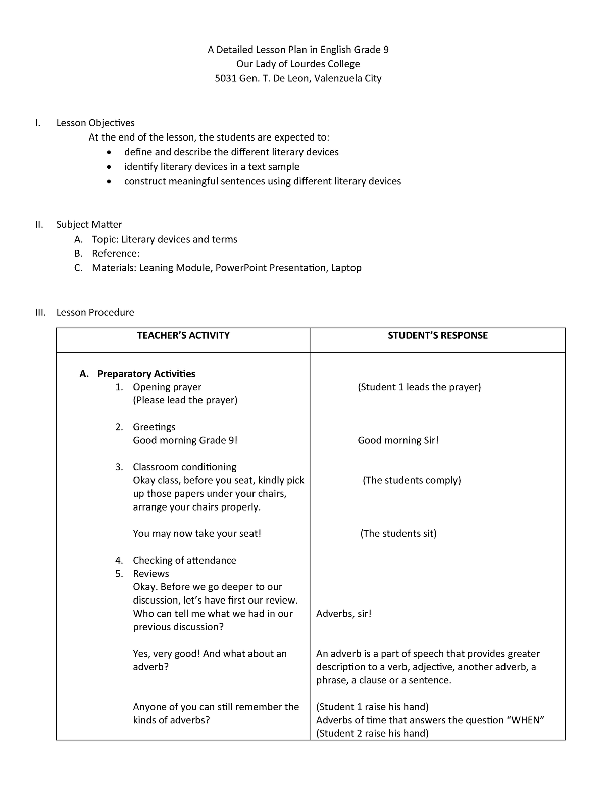 Scribd - DLP - A Detailed Lesson Plan in English Grade 9 Our Lady of ...