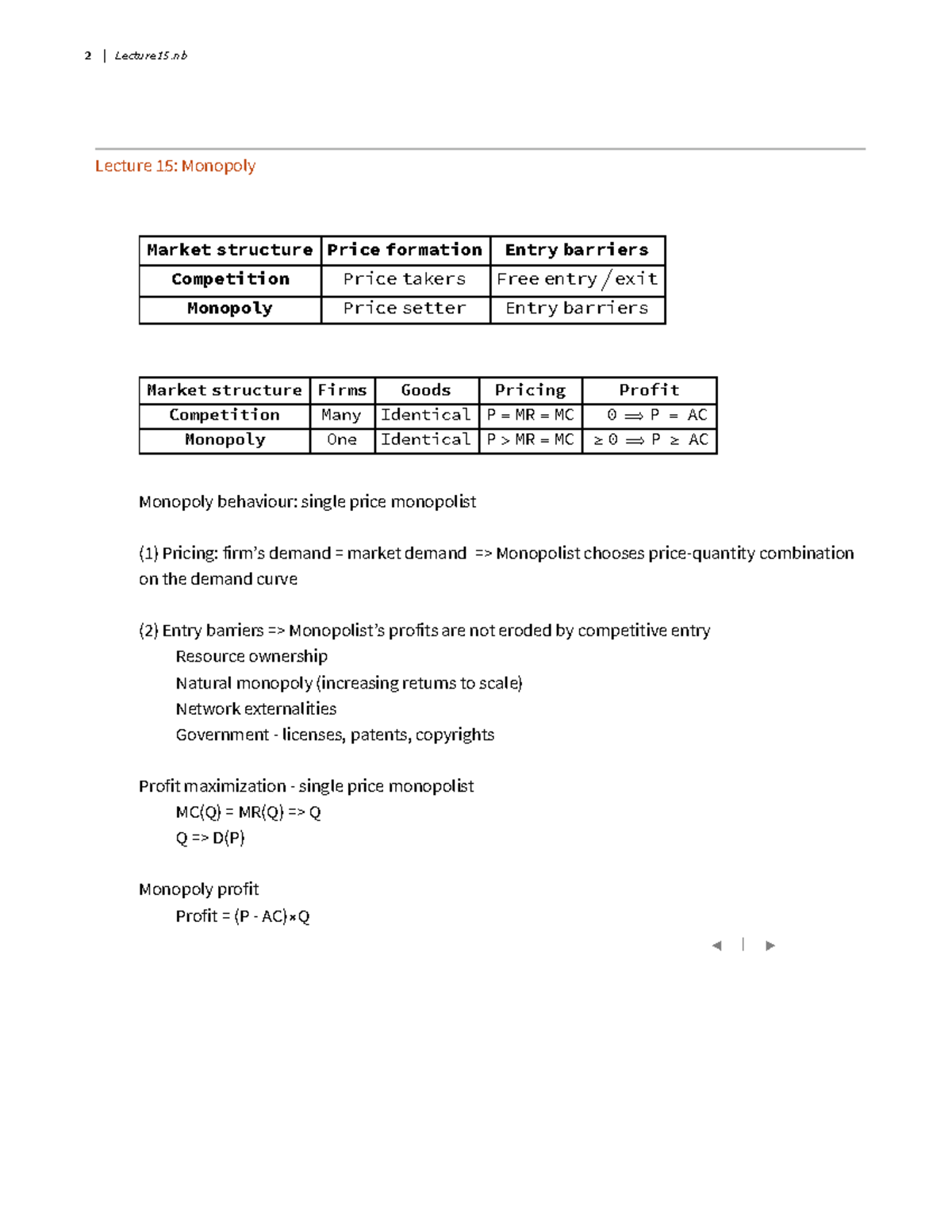 Econ 111 chapter 15 - Lecture 15: Monopoly Market structure Price ...