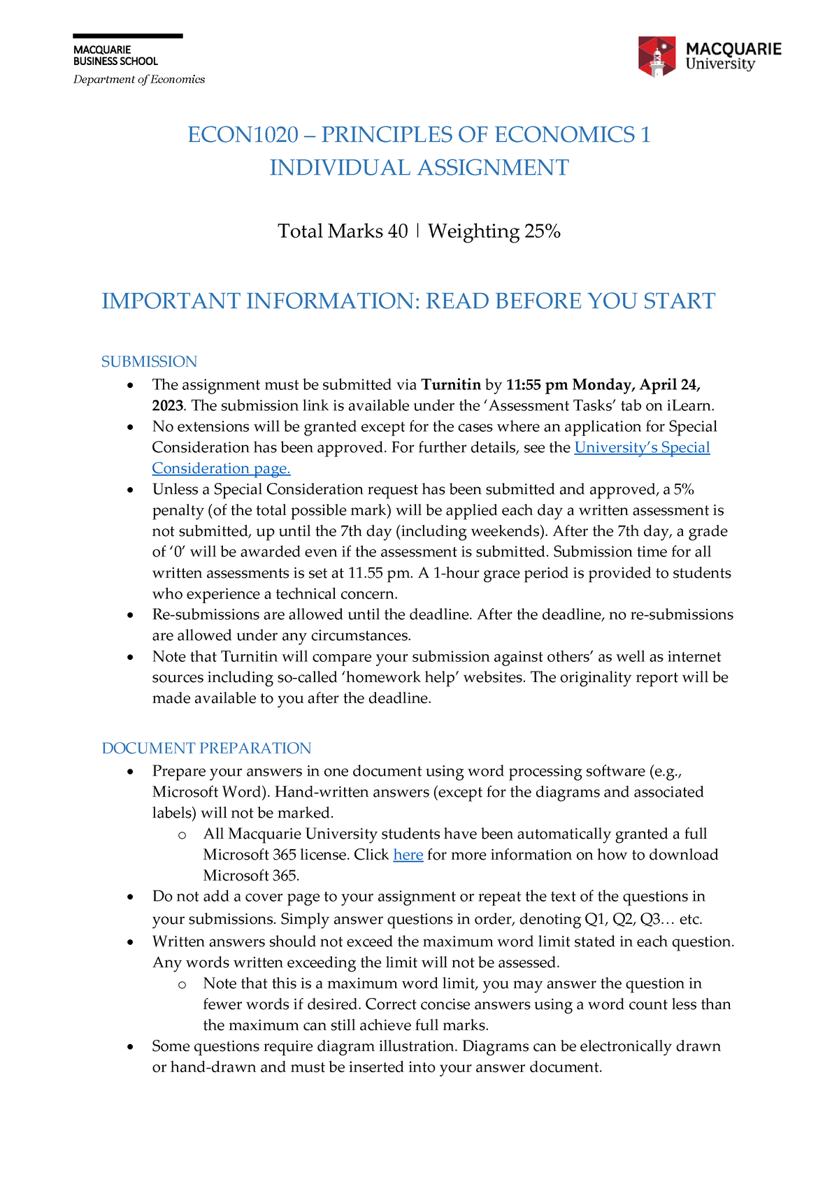 economics assignment 2023