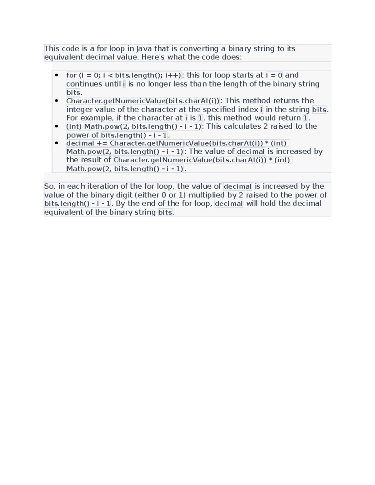 1 code - code - This code is a for loop in Java that is converting a ...