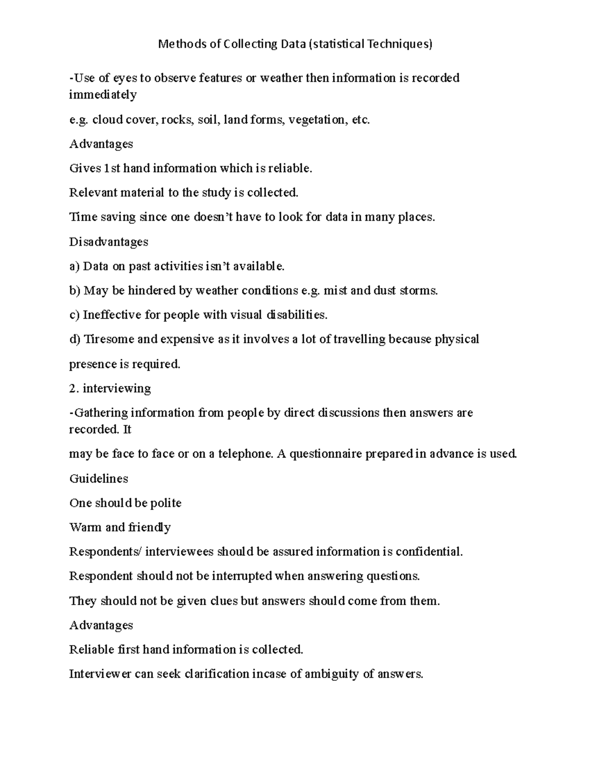 Class notes on meaning of Geography Use of eyes to observe features or