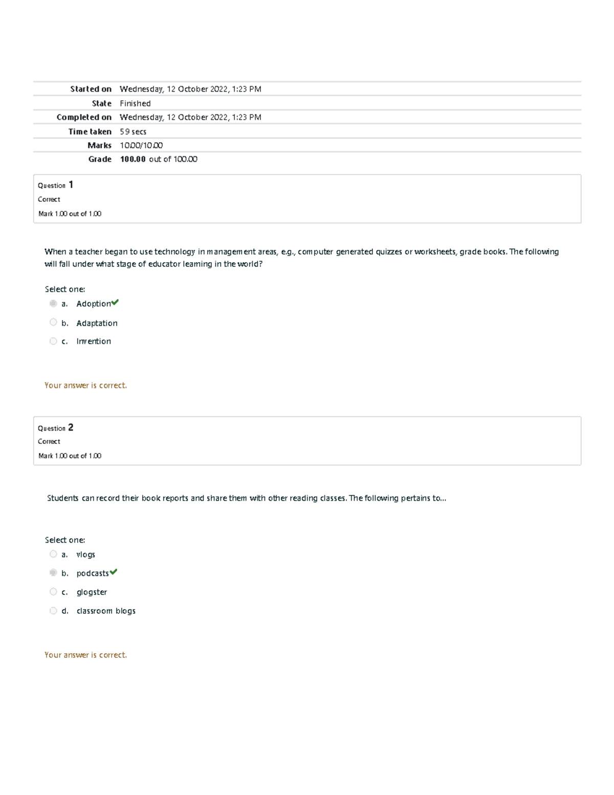 Final Quiz 1 Building and Enchancing New Literacies Across the ...