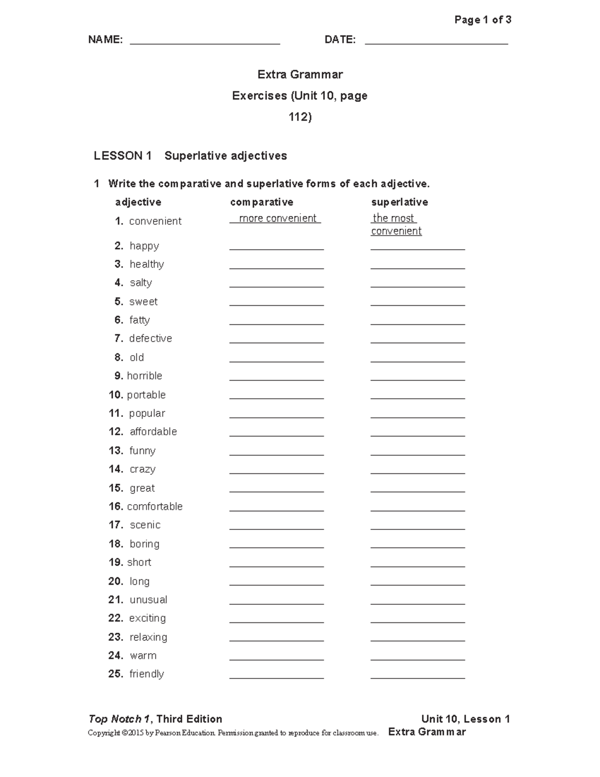 UNIT 10 Extra Gram Exercise - Page 1 of 3 NAME: DATE: Top Notch 1 ...