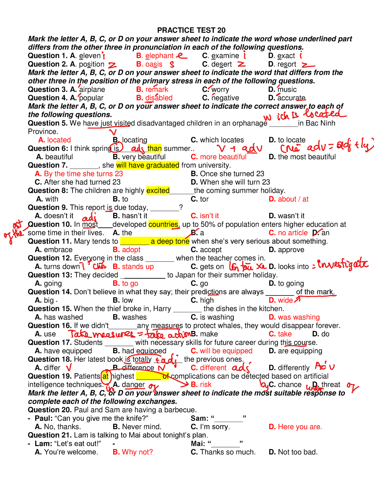 20. Đề - HJJJKK - PRACTICE TEST 20 Mark The Letter A, B, C, Or D On ...