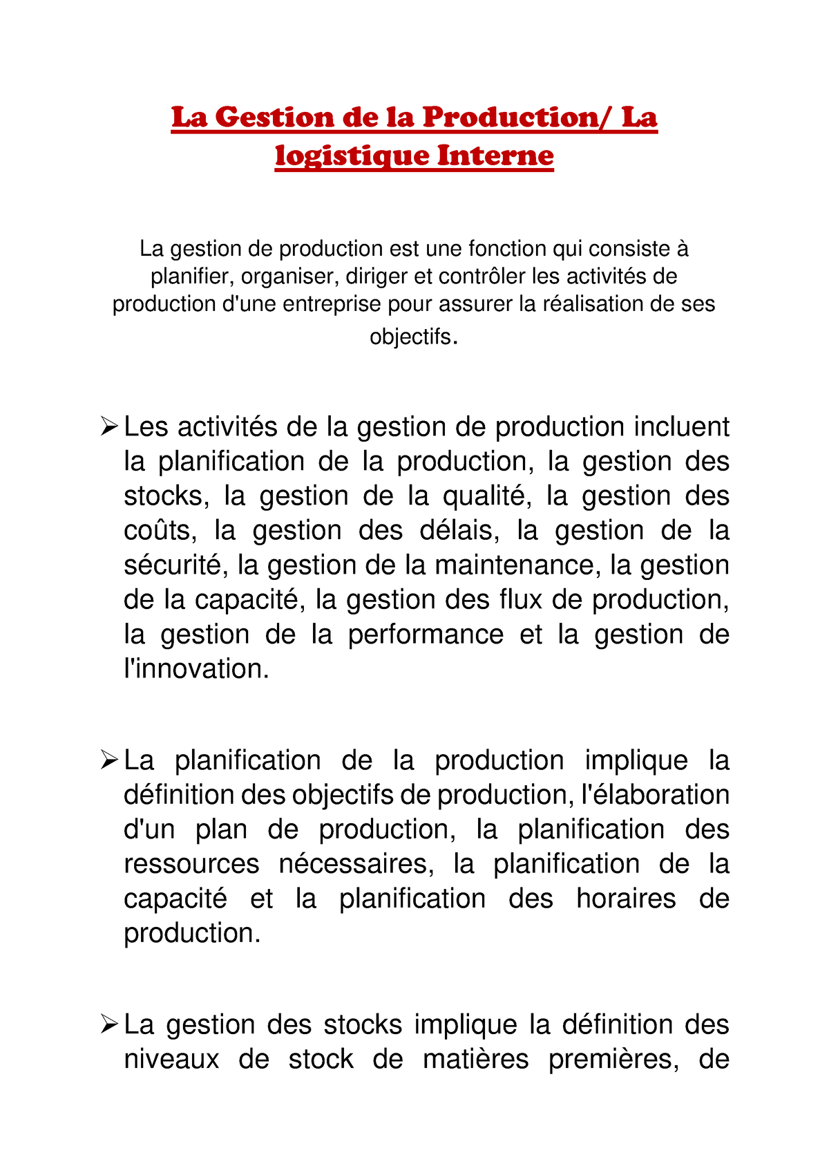 La Gestion De La Production - Les Activités De La Gestion De Production ...