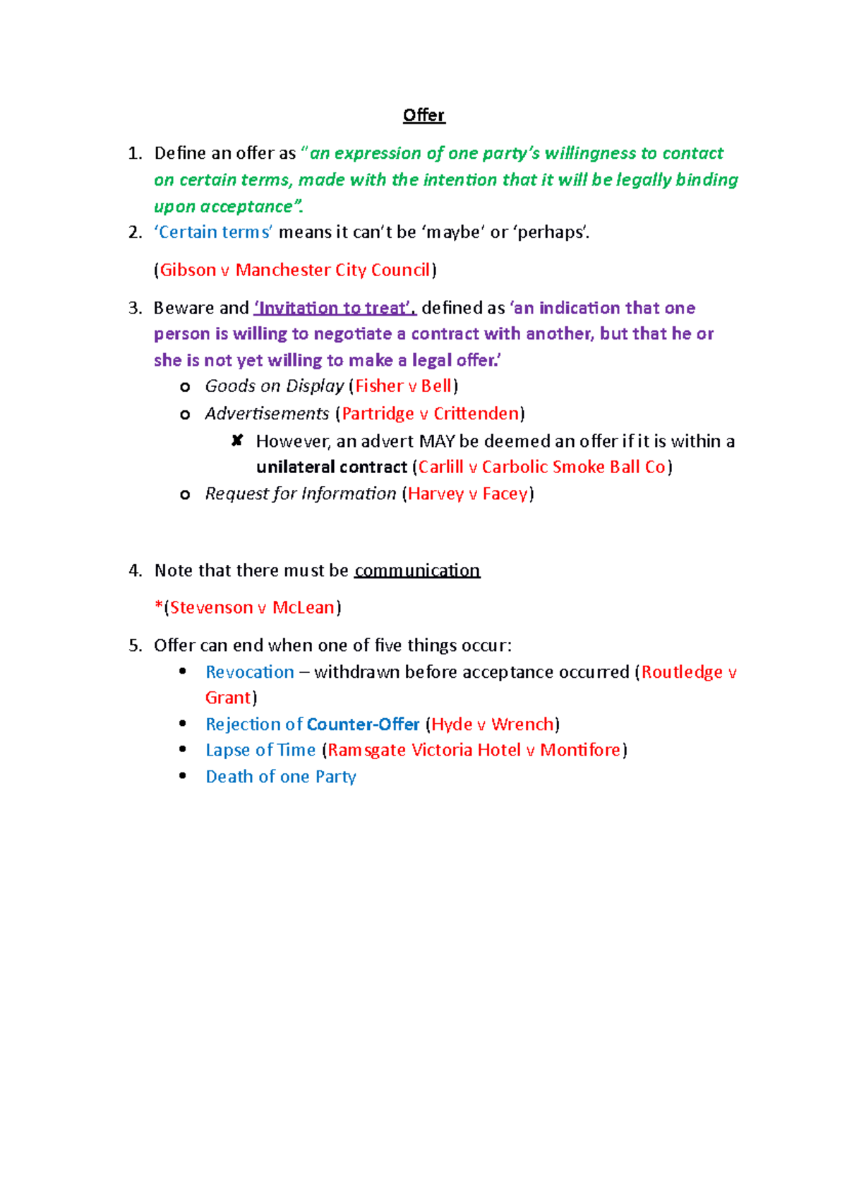 Low of Contract - Revision summery of Offer in Flo-Chart form - Offer ...