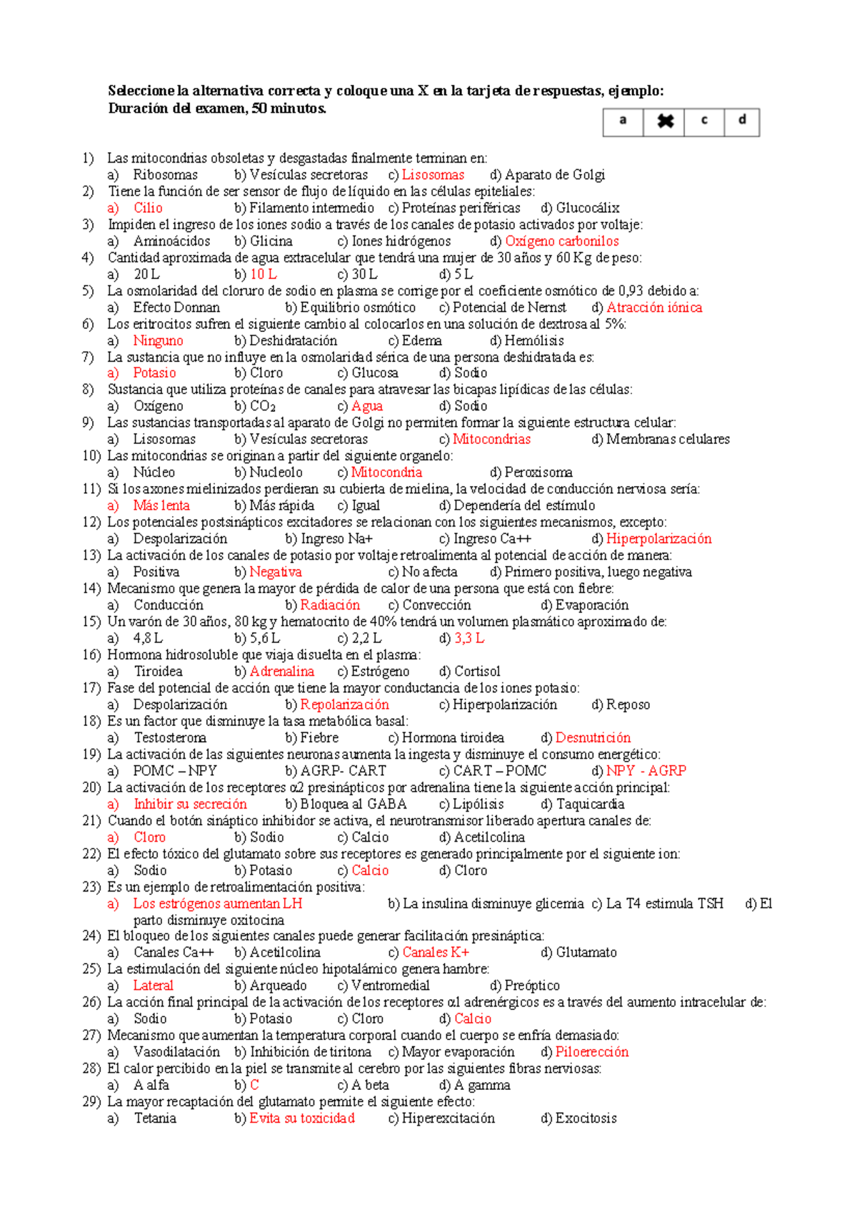 Respuestas Del Examen Parcial De Fisiologia - Seleccione La Alternativa ...