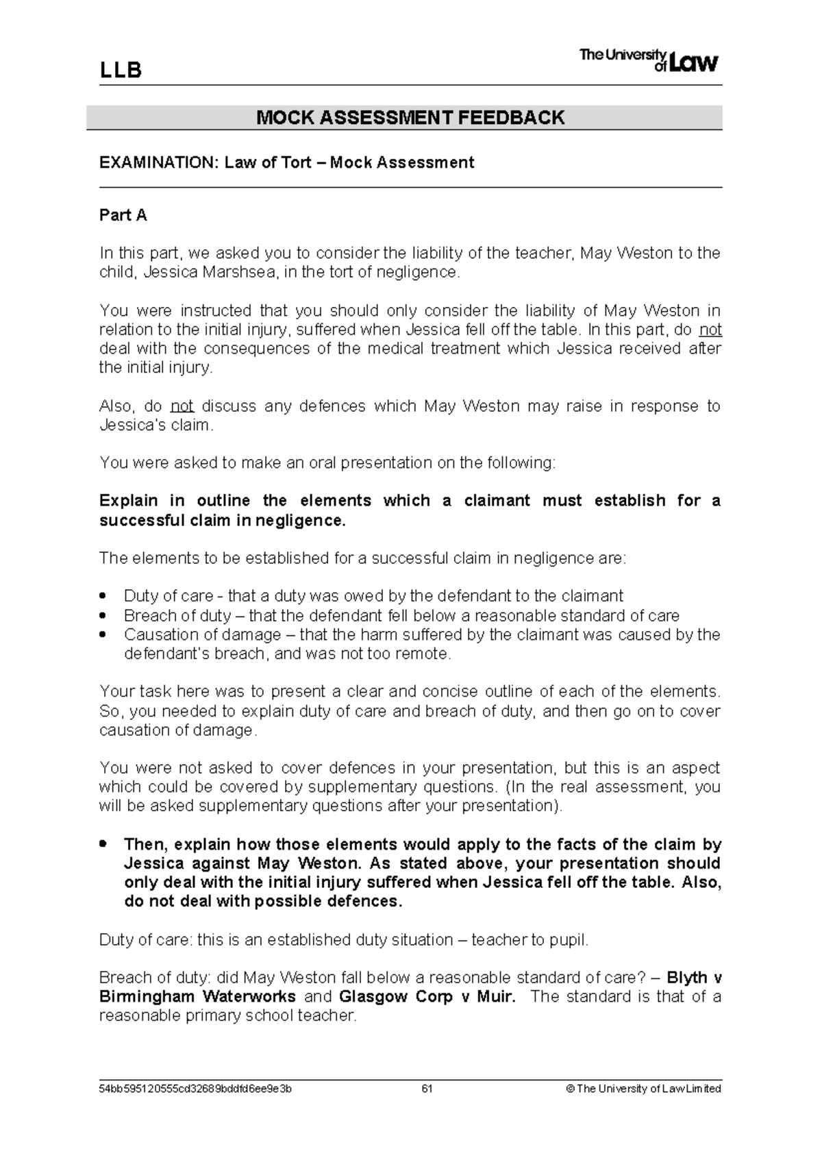 2021 tort ce02 mock assessment feedback - MOCK ASSESSMENT FEEDBACK ...