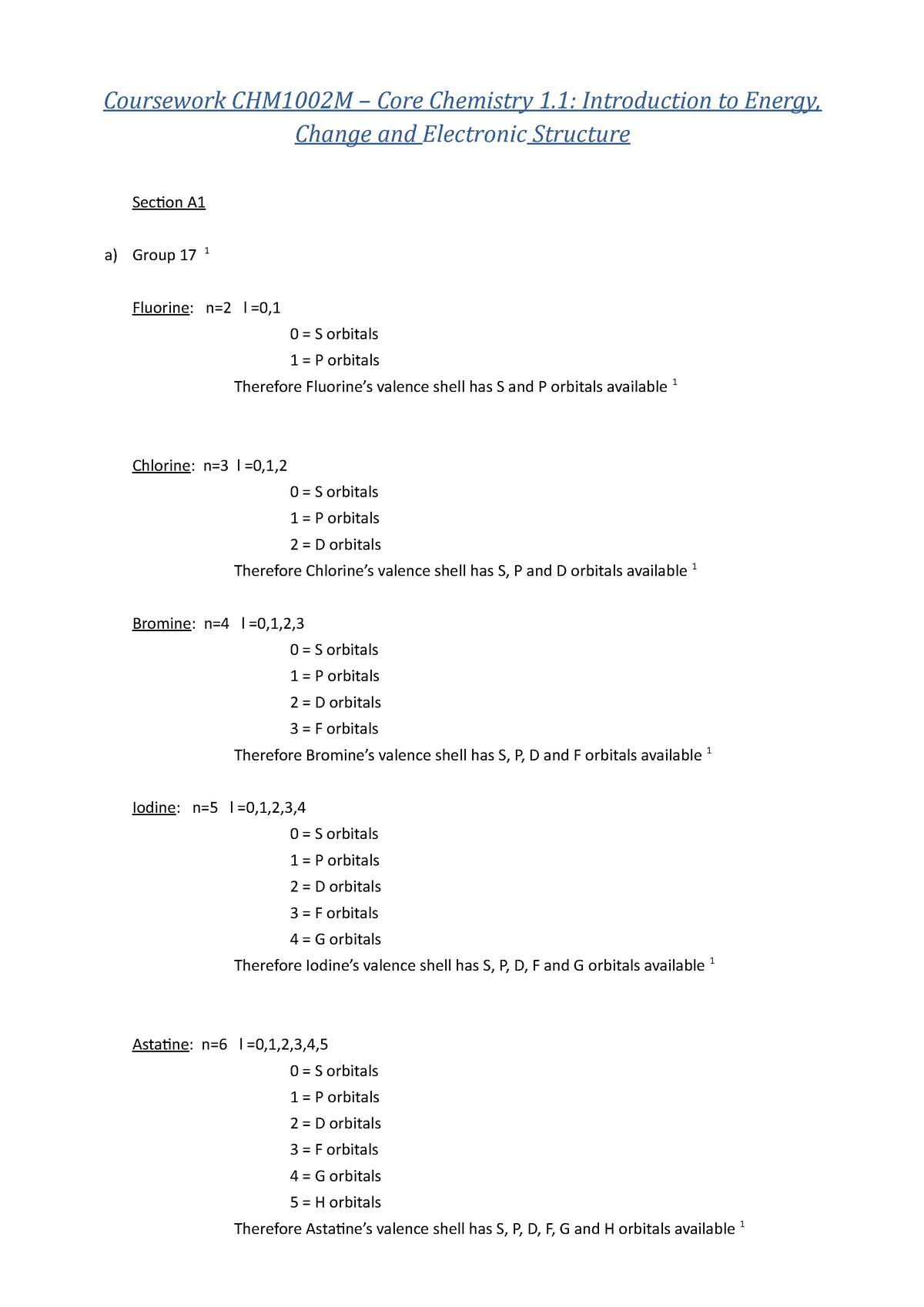 coursework example chemistry