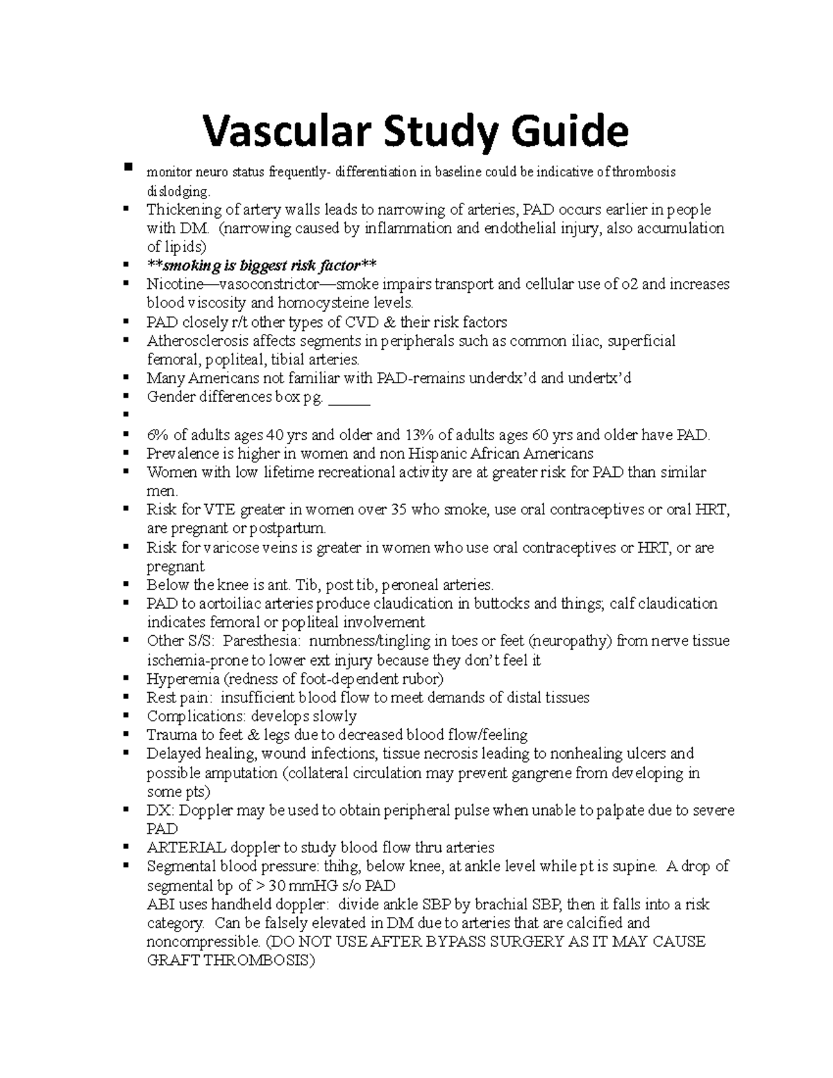 Vascular Study Guide - NCLC 103 - George Mason - Studocu