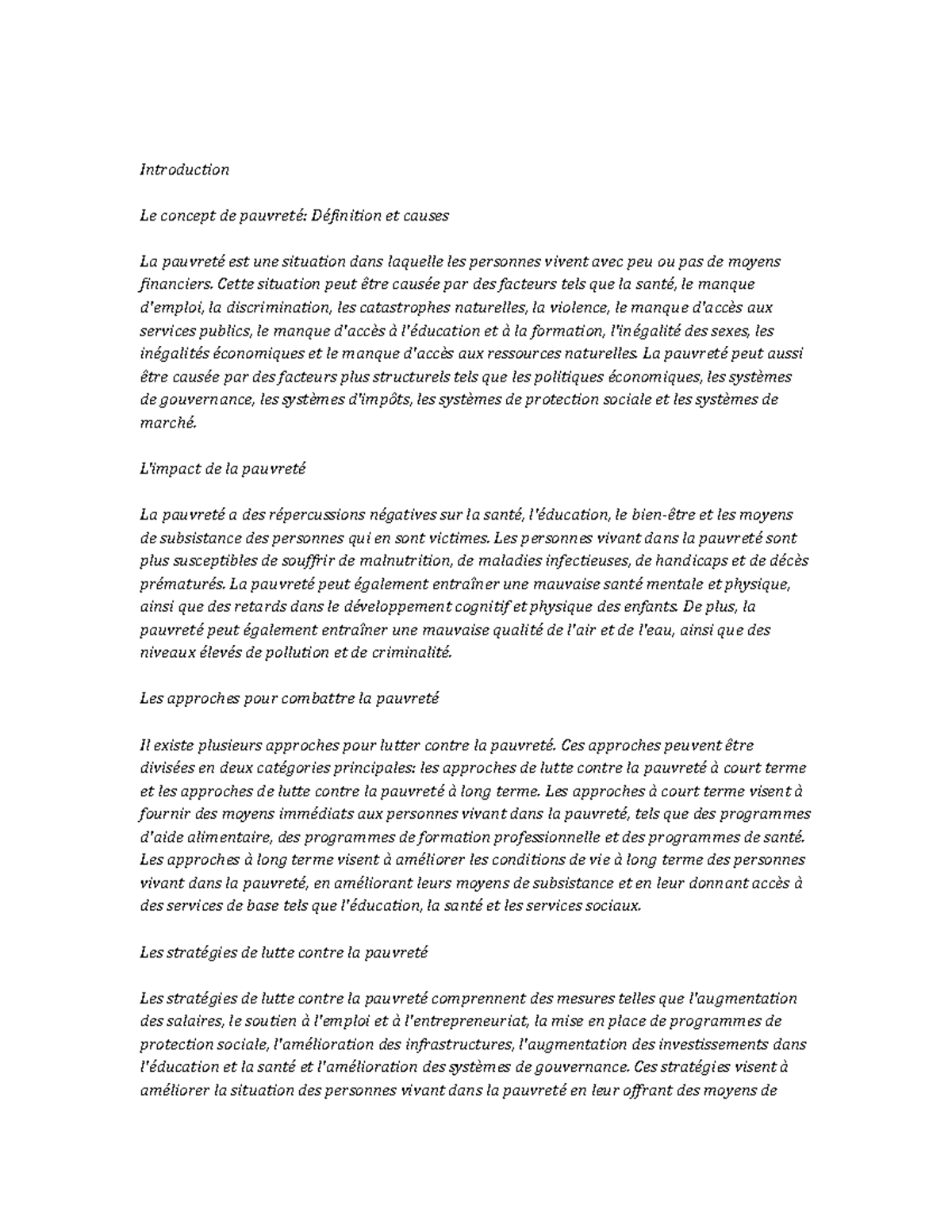 Poverty Studies Study Notes Introduction Le concept de pauvreté