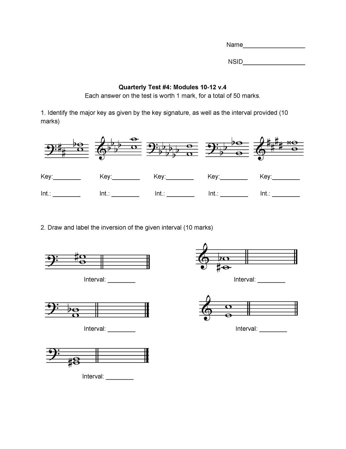 Mus 101 Quarterly Assignment #4 v.4 - Name__________________ NSID ...