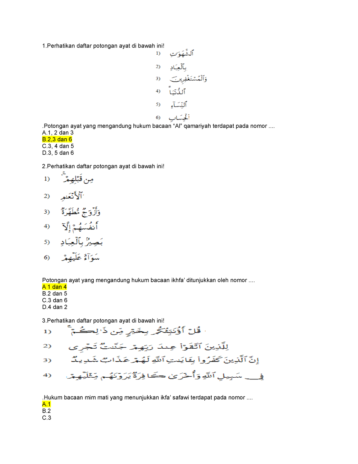 Uas Agama - 1 Daftar Potongan Ayat Di Bawah Ini! .Potongan Ayat Yang ...