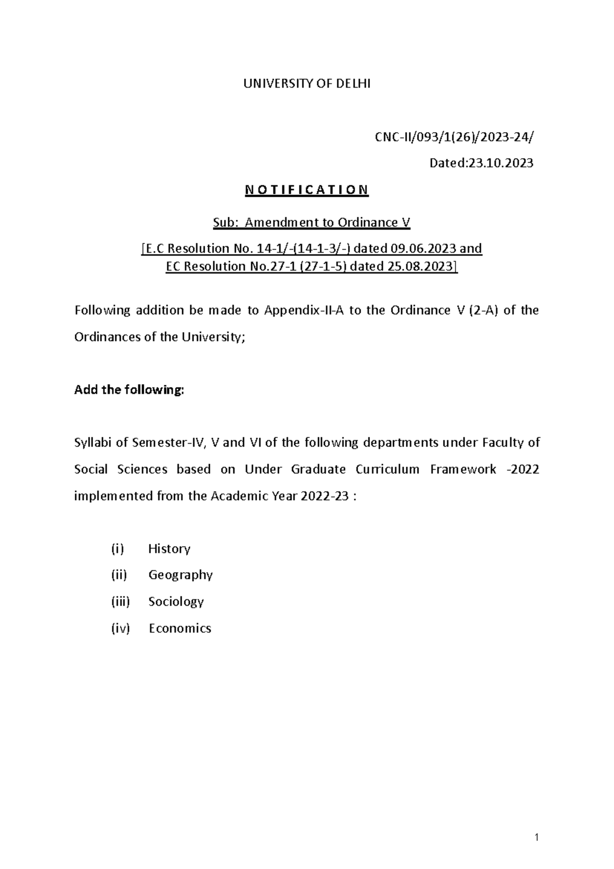 NEP 3RD YEAR History (HONS.) Syllabus UNIVERSITY OF DELHI CNCII/093/