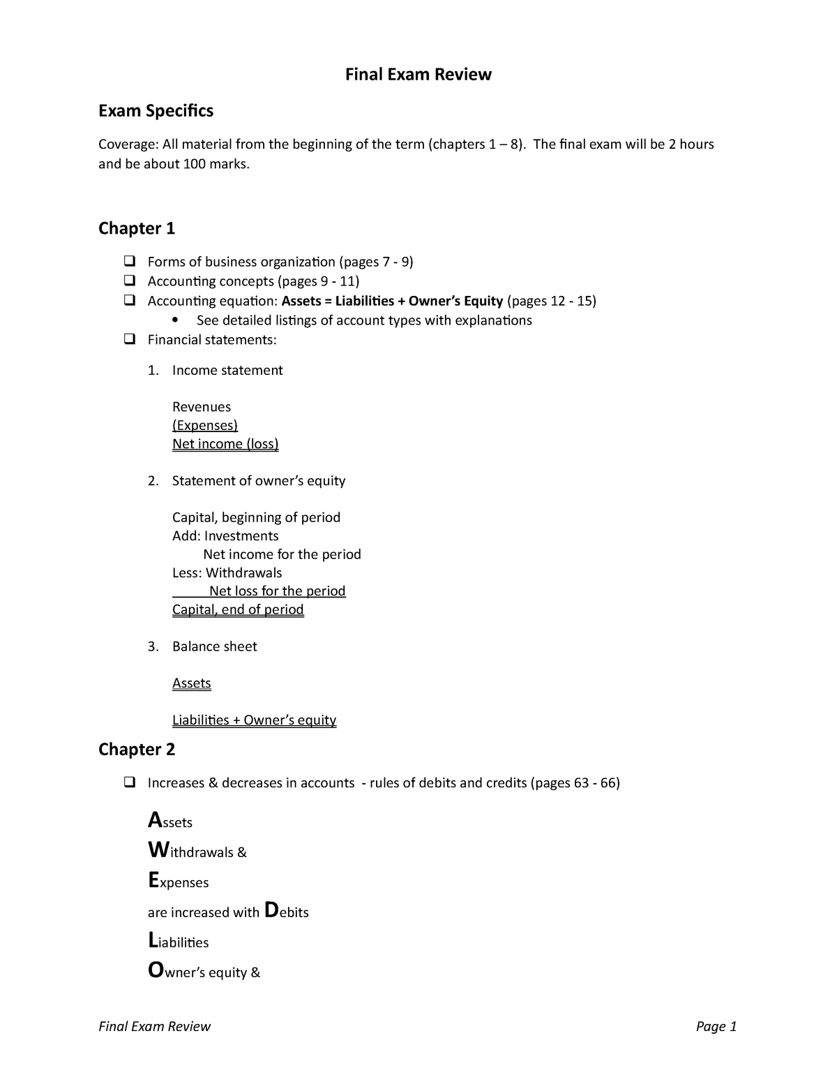 Accounting 1 Final Exam Review - StuDocu