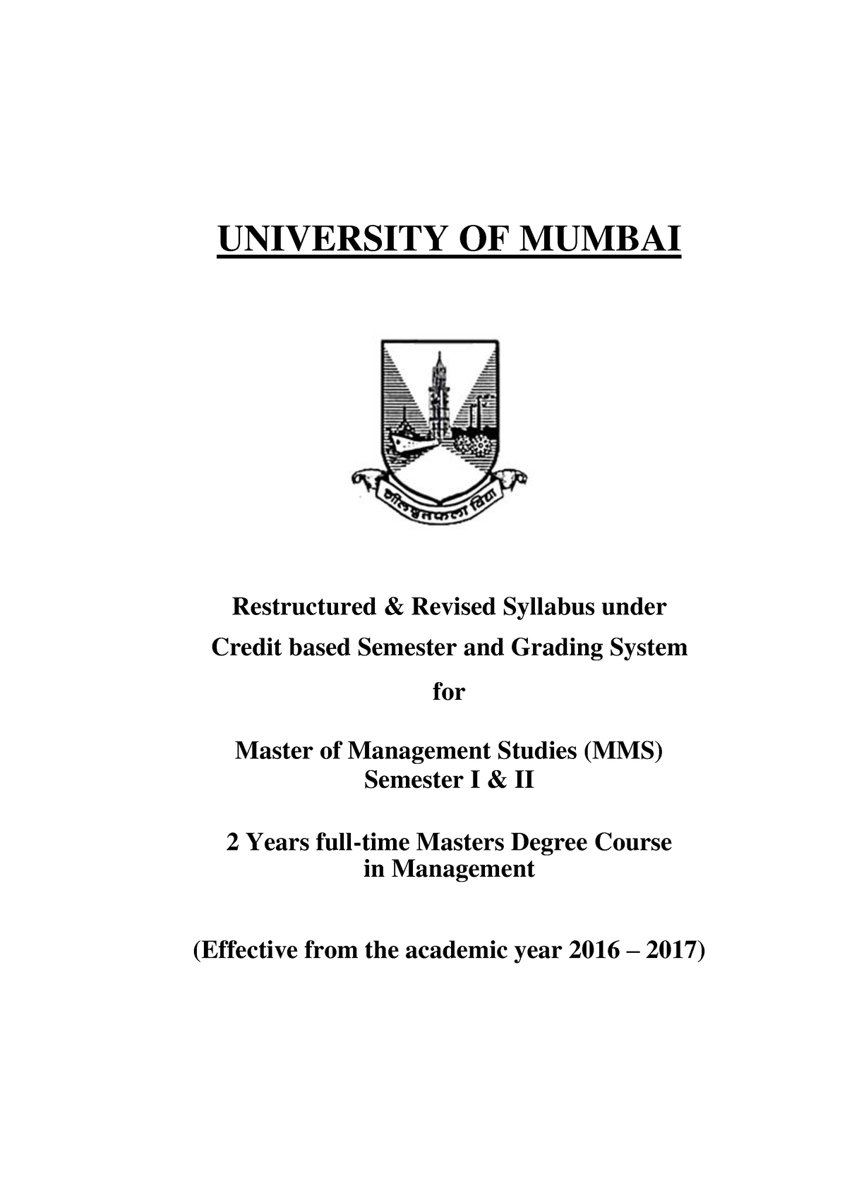 Mumbai Uni Syllabus MMS-Sem-I-and-II-20 - UNIVERSITY OF MUMBAI ...