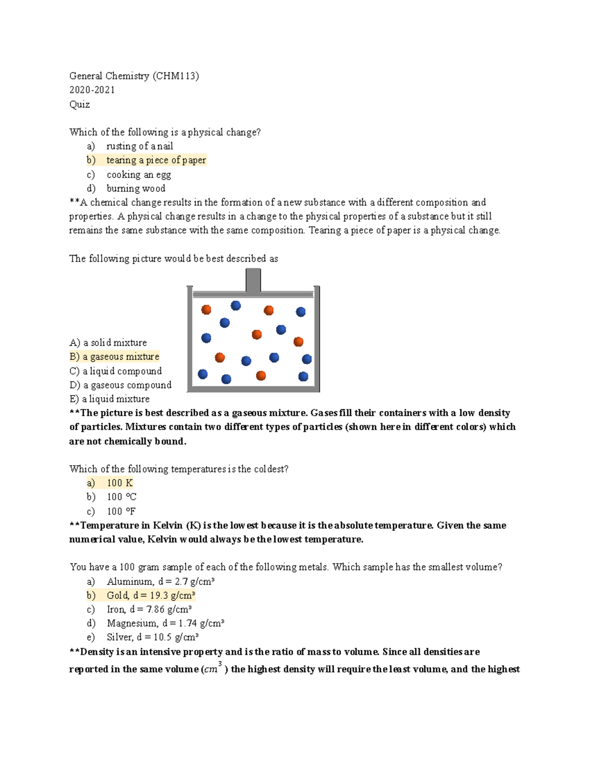 CHEM- Quiz 1 - Part 1 - Quiz / Study Guide - General Chemistry (CHM113 ...