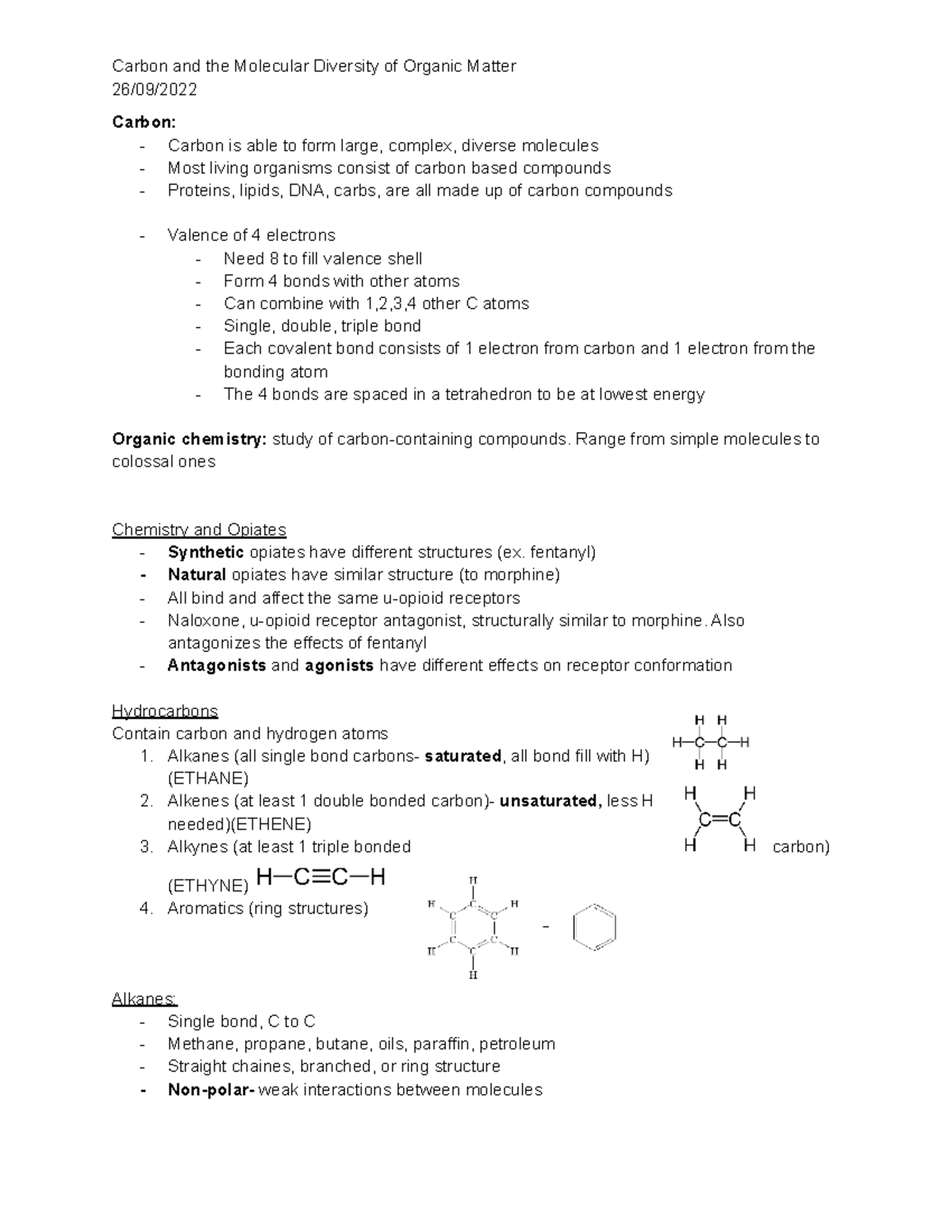 6- Biochemistry of Life - 26/09/ Carbon: - Carbon is able to form large ...