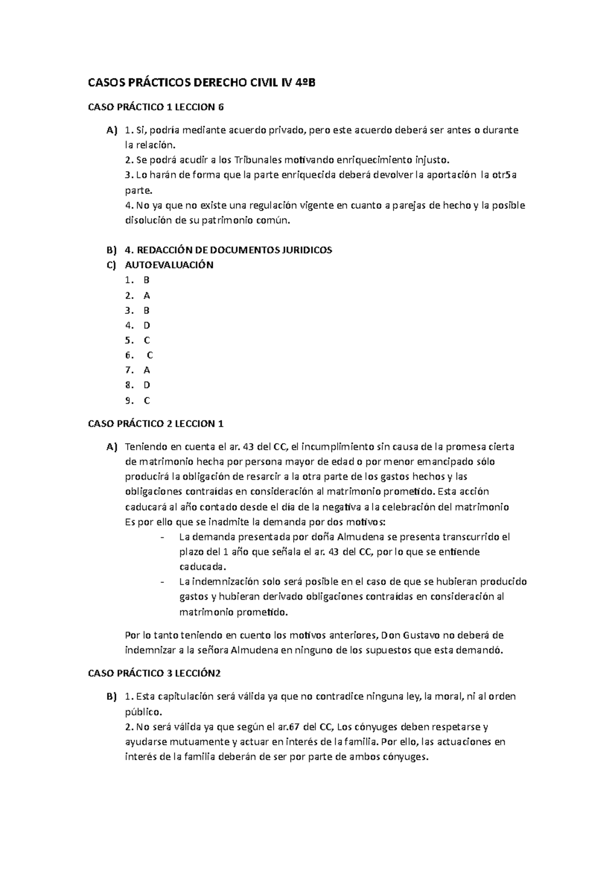 Casos Prácticos Derecho Civil Iv Casos PrÁcticos Derecho Civil Iv 4ºb Caso PrÁctico 1 Leccion 1008