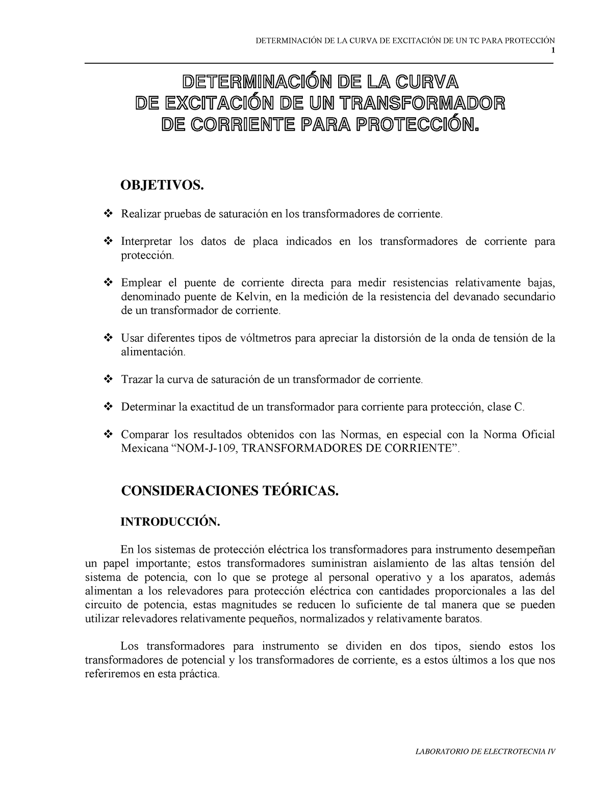 Determinación DE LA Curva DE Excitación 1 - 1 DETERMINACI”N DE LA CURVA ...