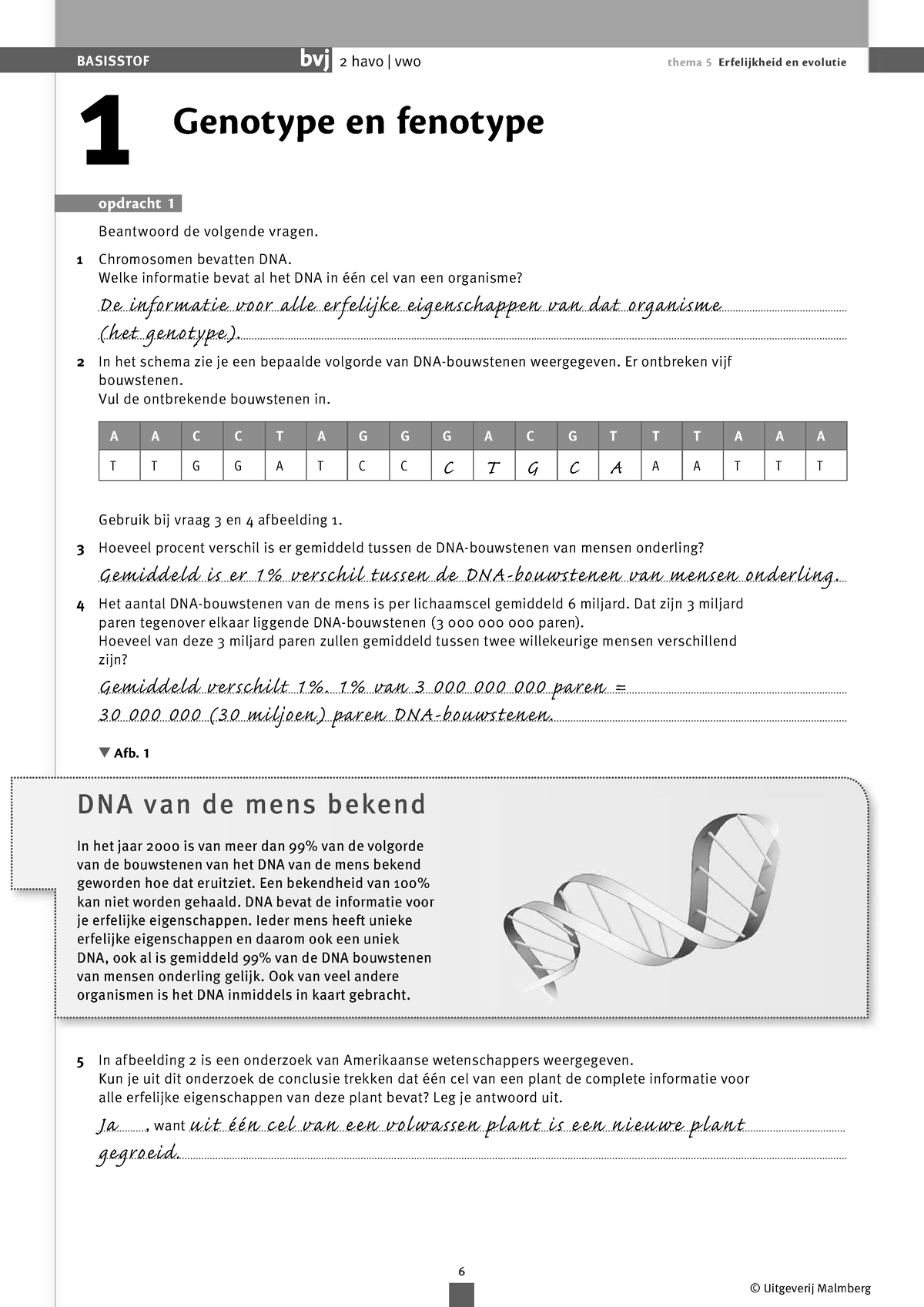 Biologie Vwo 2 Antwoorden Thema 5 - © Uitgeverij Malmberg 1 Genotype En ...