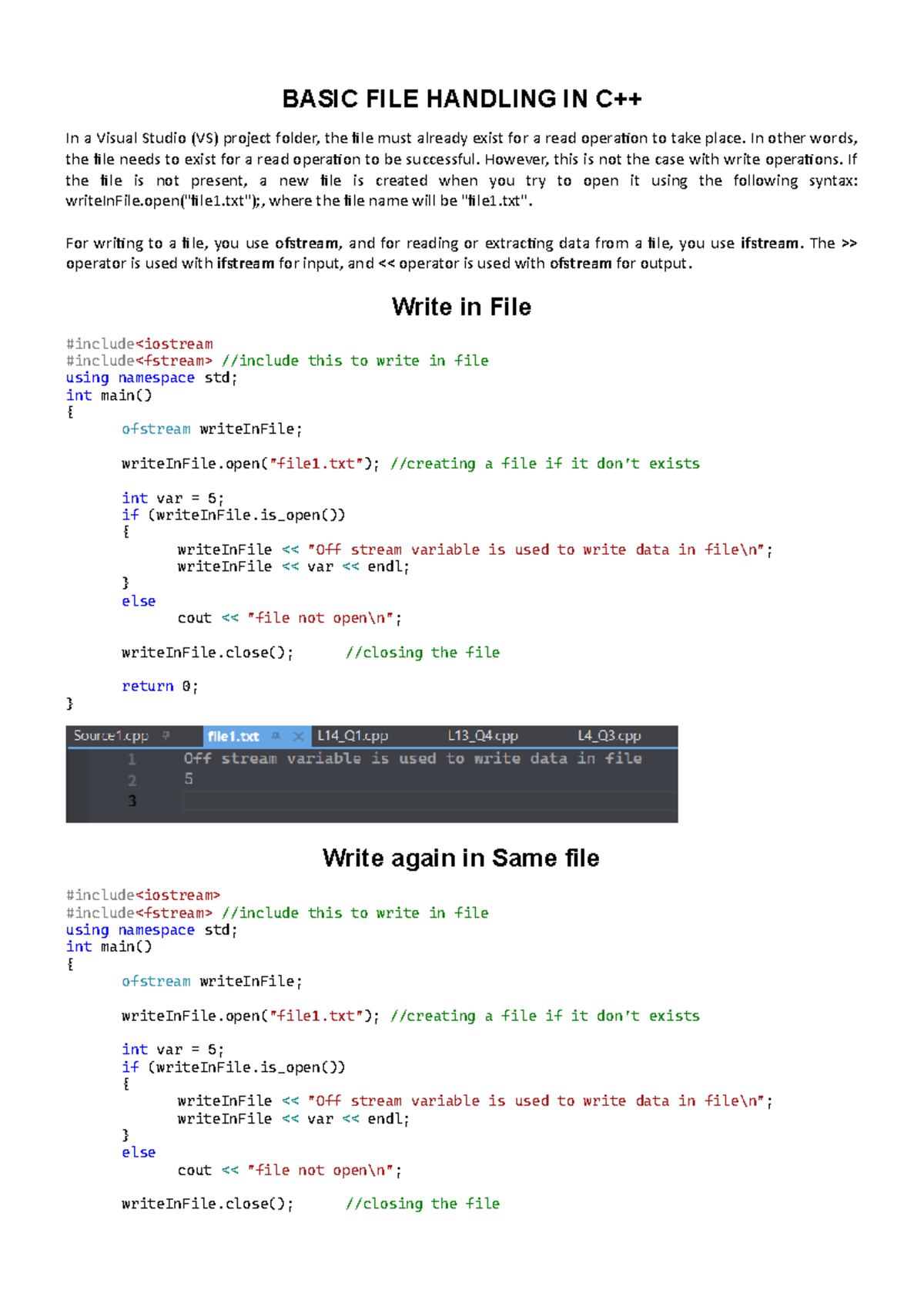 Basic FILE Handling IN C++ - BASIC FILE HANDLING IN C++ In a Visual ...