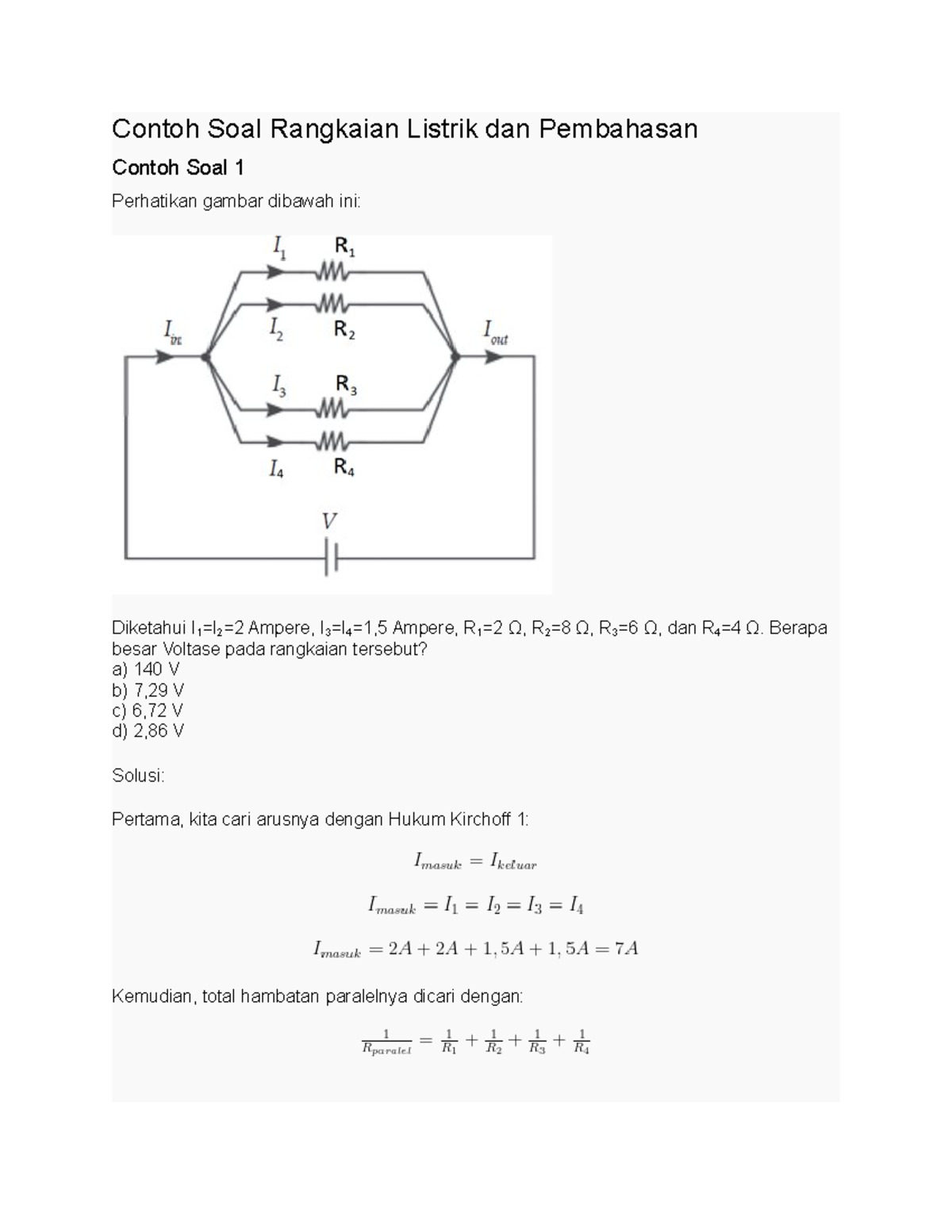 Contoh Soal Rangkaian Listrik - Berapa Besar Voltase Pada Rangkaian ...