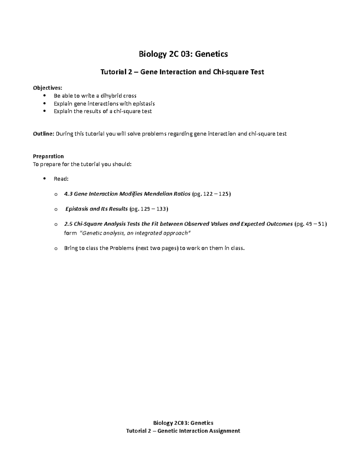 Tutorial 2 Gene Interaction & Chi Square Test - Biology 2C 03: Genetics ...