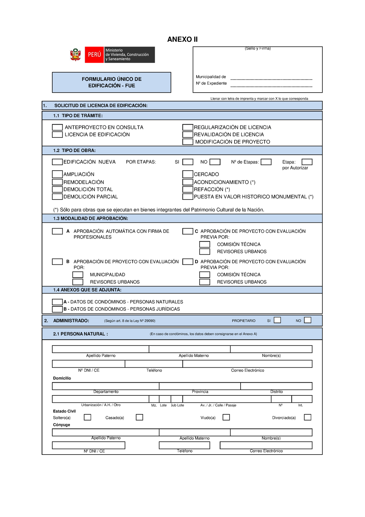 DOCUMENTOS DE TRAMITE Municipalidad de Nº de Expediente Llenar con