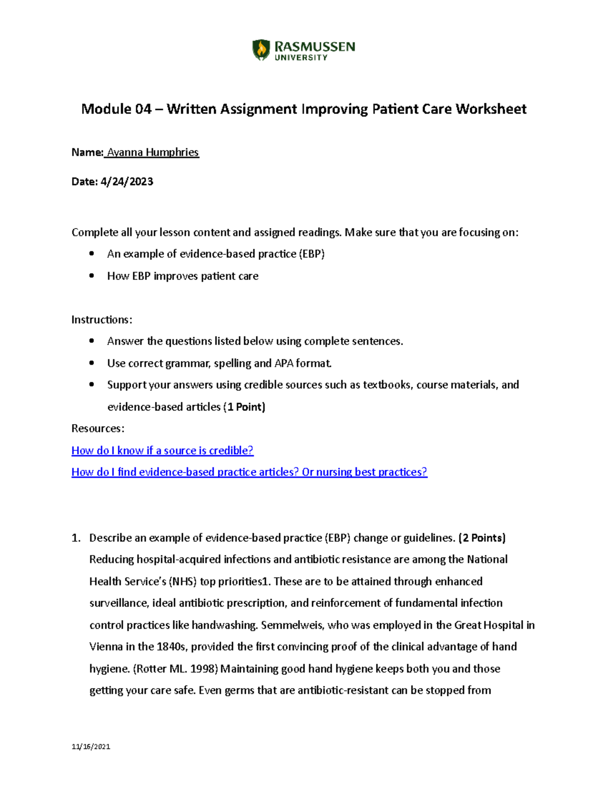 patient care assignment pdf