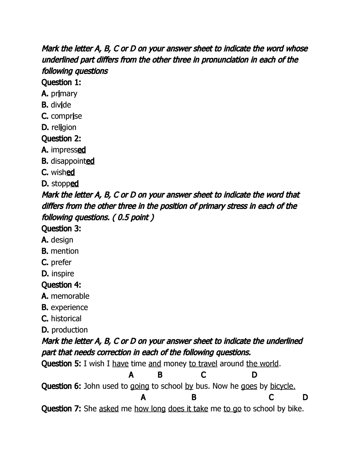 Đề 2 - đề Anh - Mark The Letter A, B, C Or D On Your Answer Sheet To ...