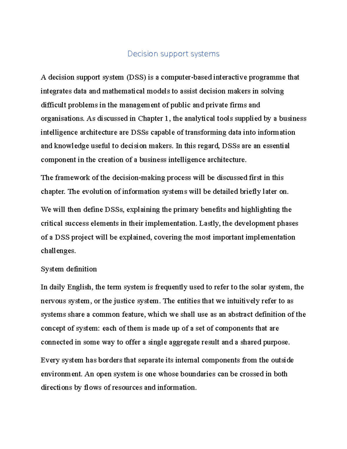 Decision support systems - As discussed in Chapter 1, the analytical ...