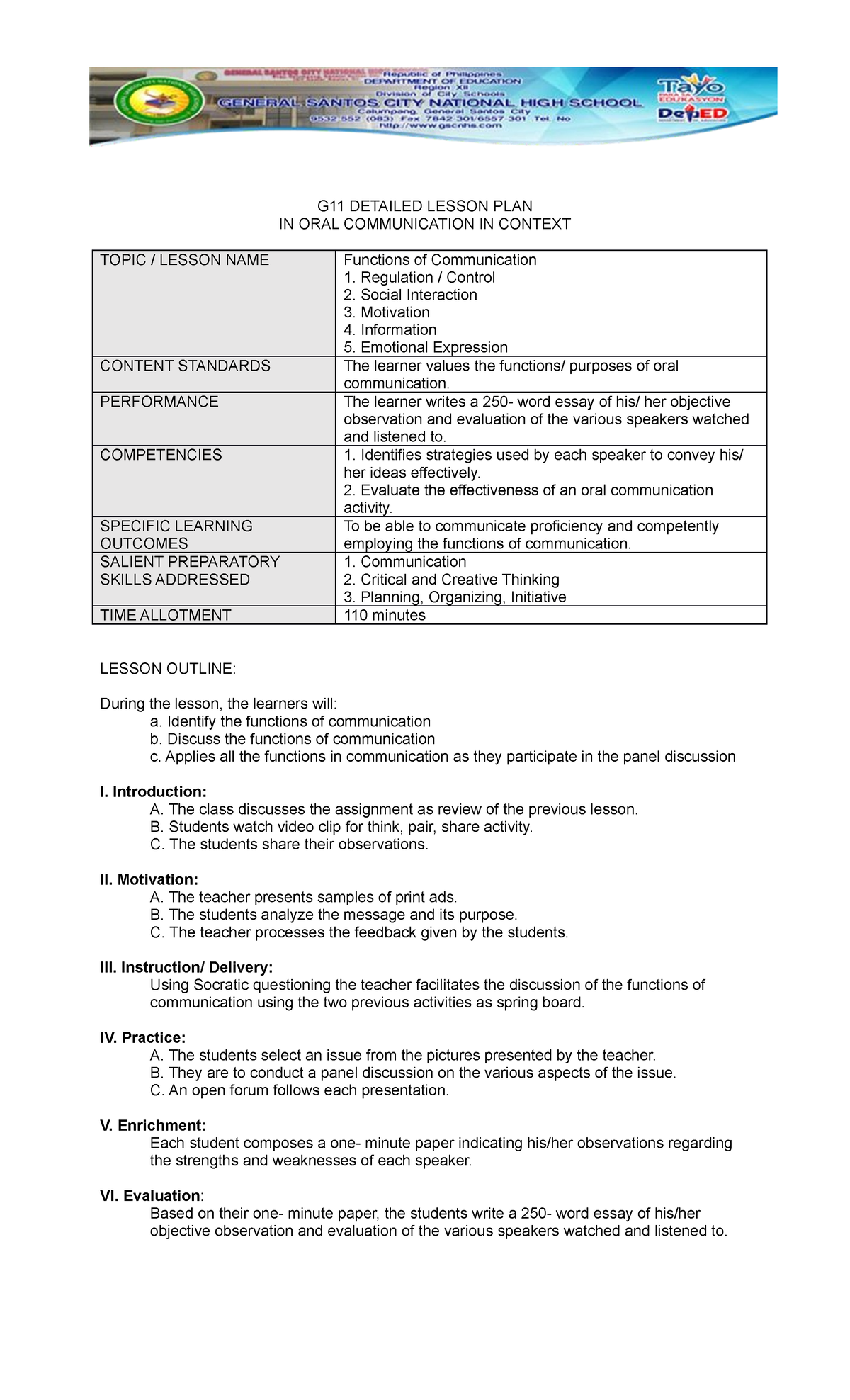 ORAL COMM DLL - This Is A Lesson Plan - G11 DETAILED LESSON PLAN IN ...