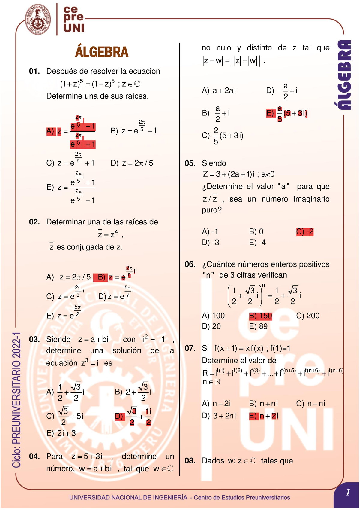 Seminario II - Ejercicios - ¡LGEBRA Después De Resolver La Ecuación (1 ...