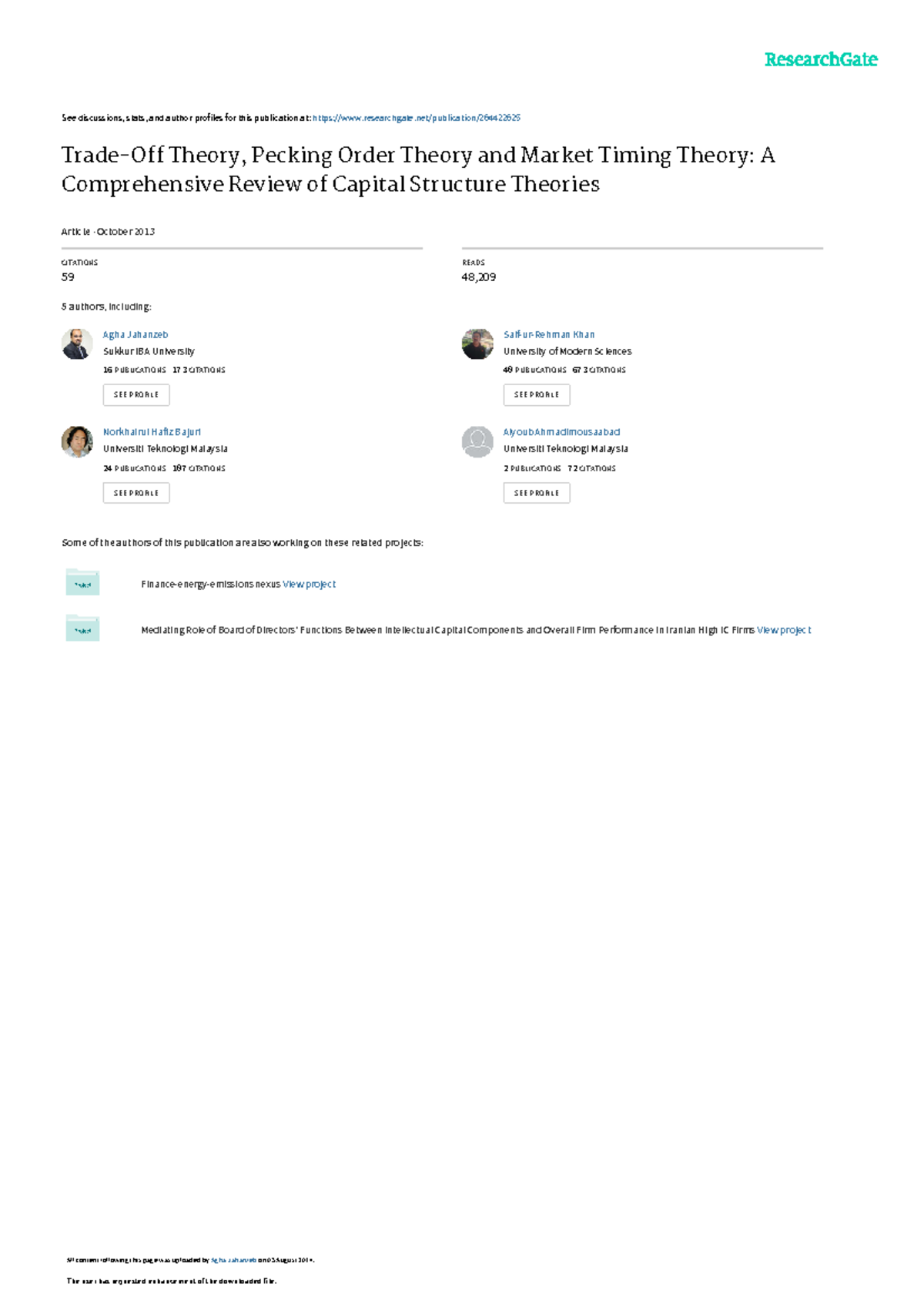 TradeOff Theory Pecking Order Theoryand Market Timing Theory
