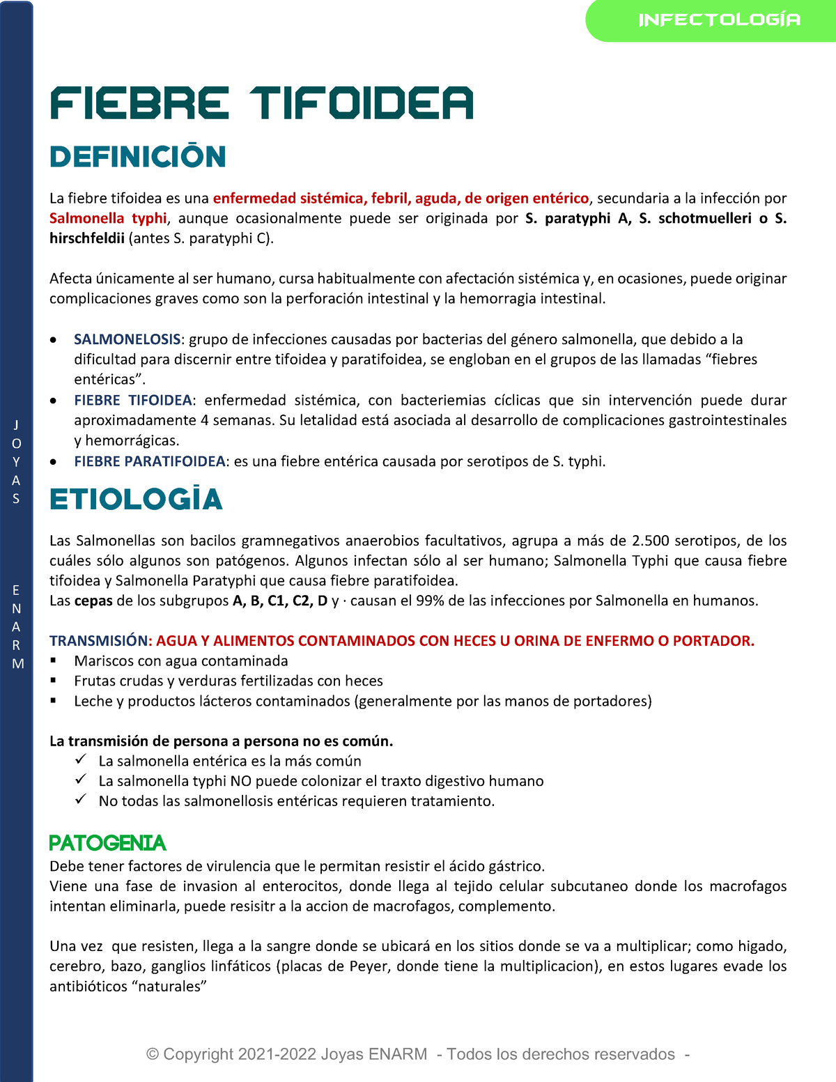 Fiebre Tifoidea (Salmonella Typhi Y Paratyphi) - J O Y A S E N A R M ...