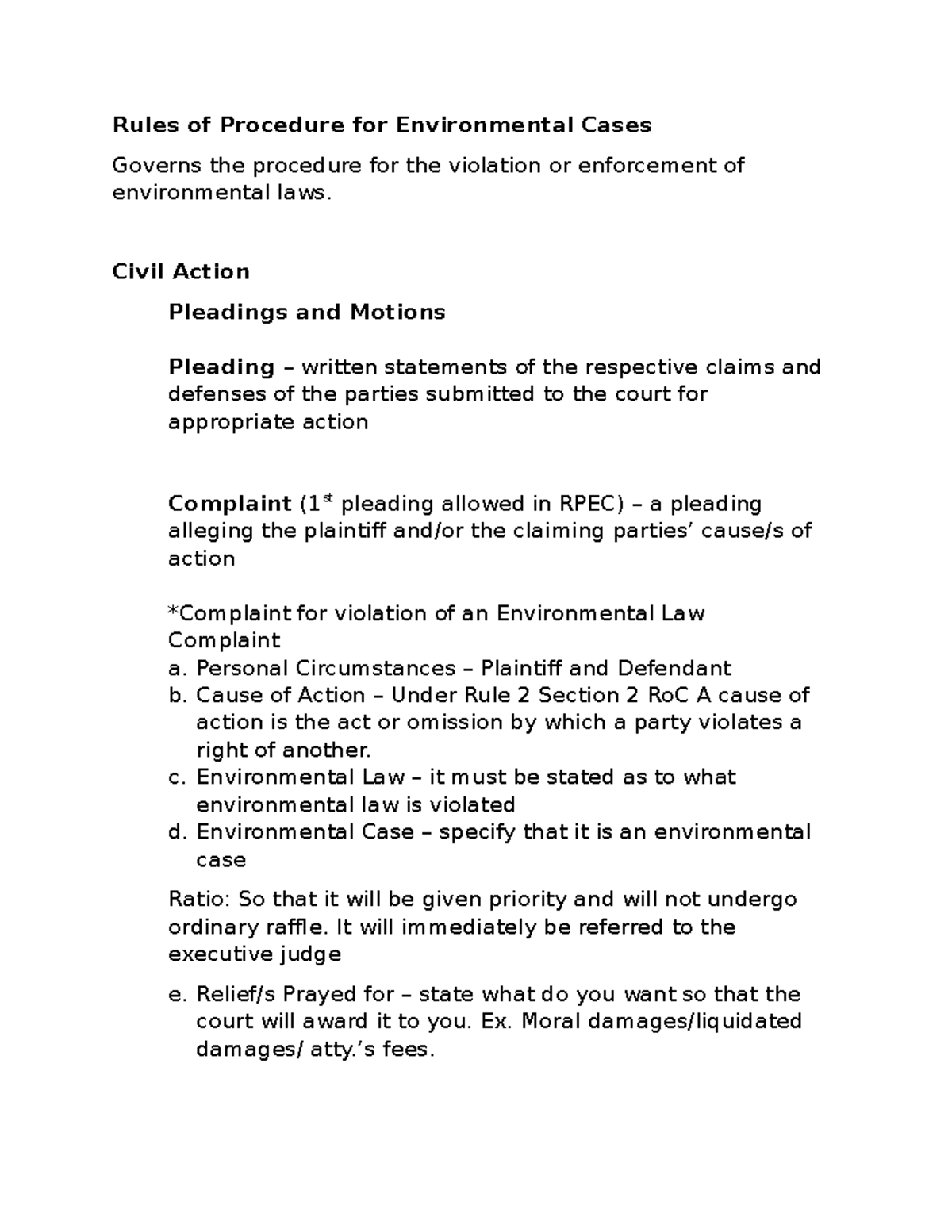 Natres 1 notes - Rules on EnviLaw Procedure - Rules of Procedure for ...