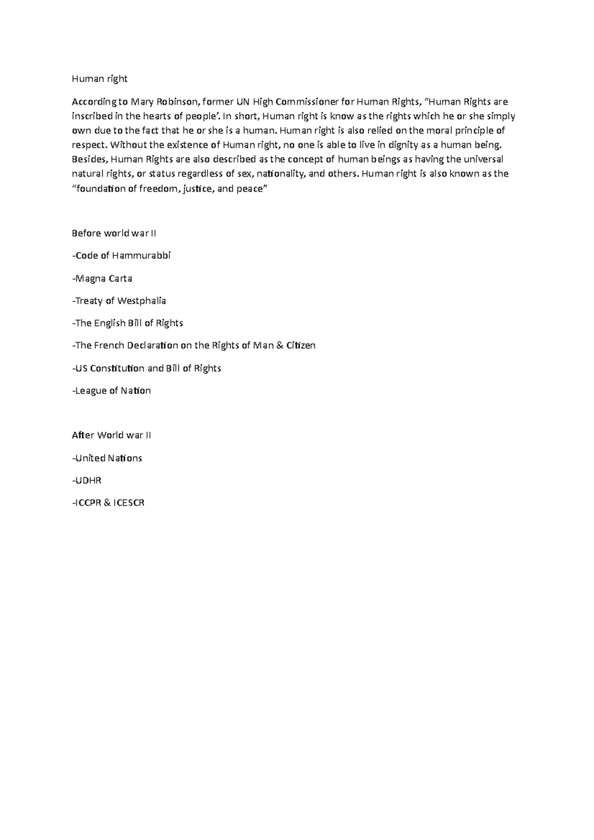 Human right (notes) for second - Human Rights Law - MMU - Studocu