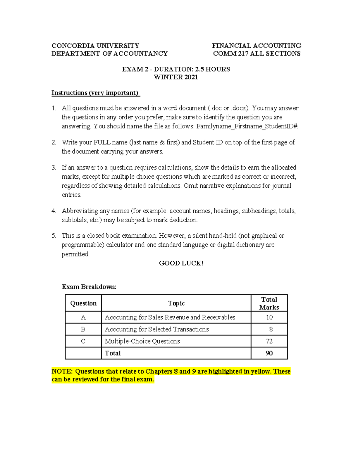 Exam 2, Winter 2021 - Practice Exam For COMM 217, Study Materials ...