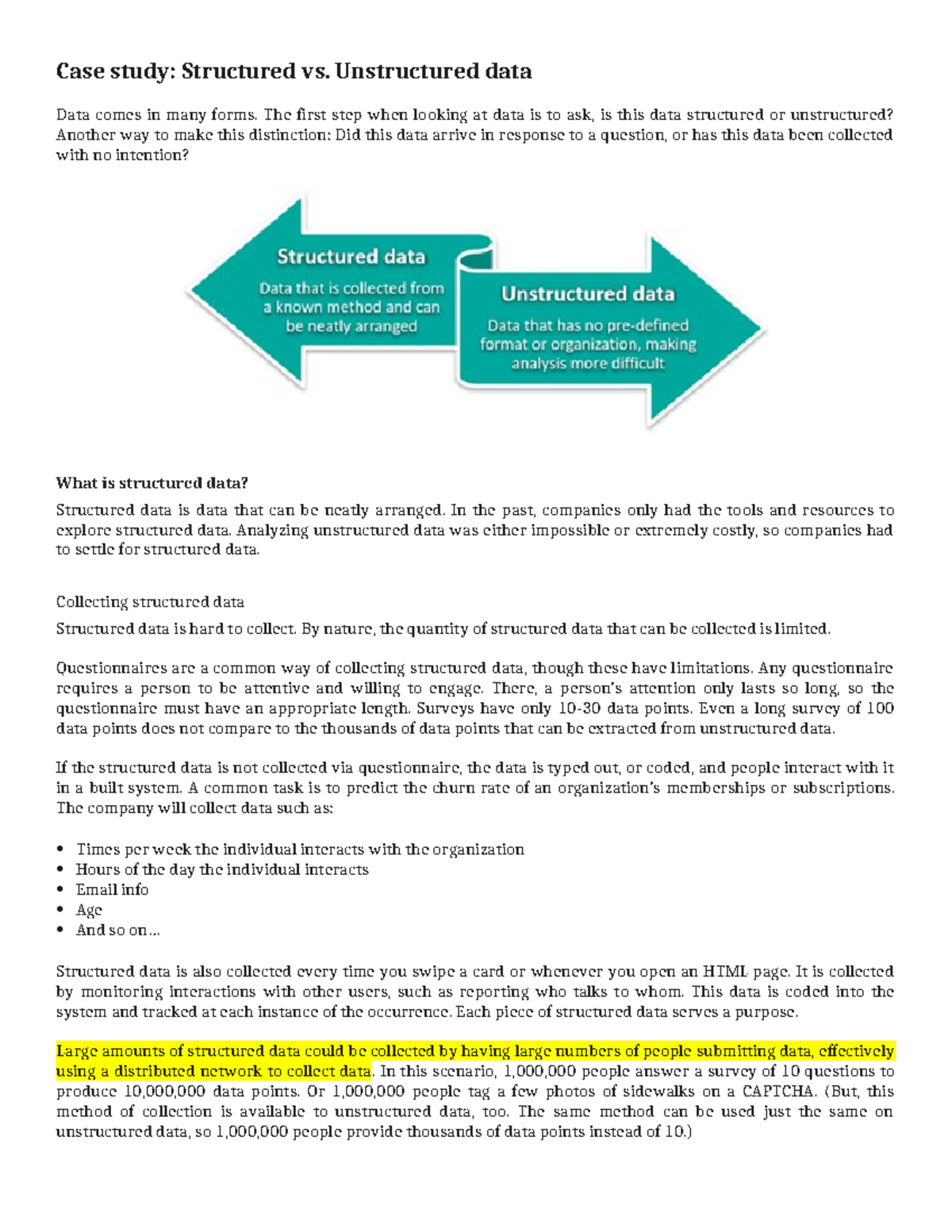 Case study - Structured vs Unstructured data - Case study: Structured ...